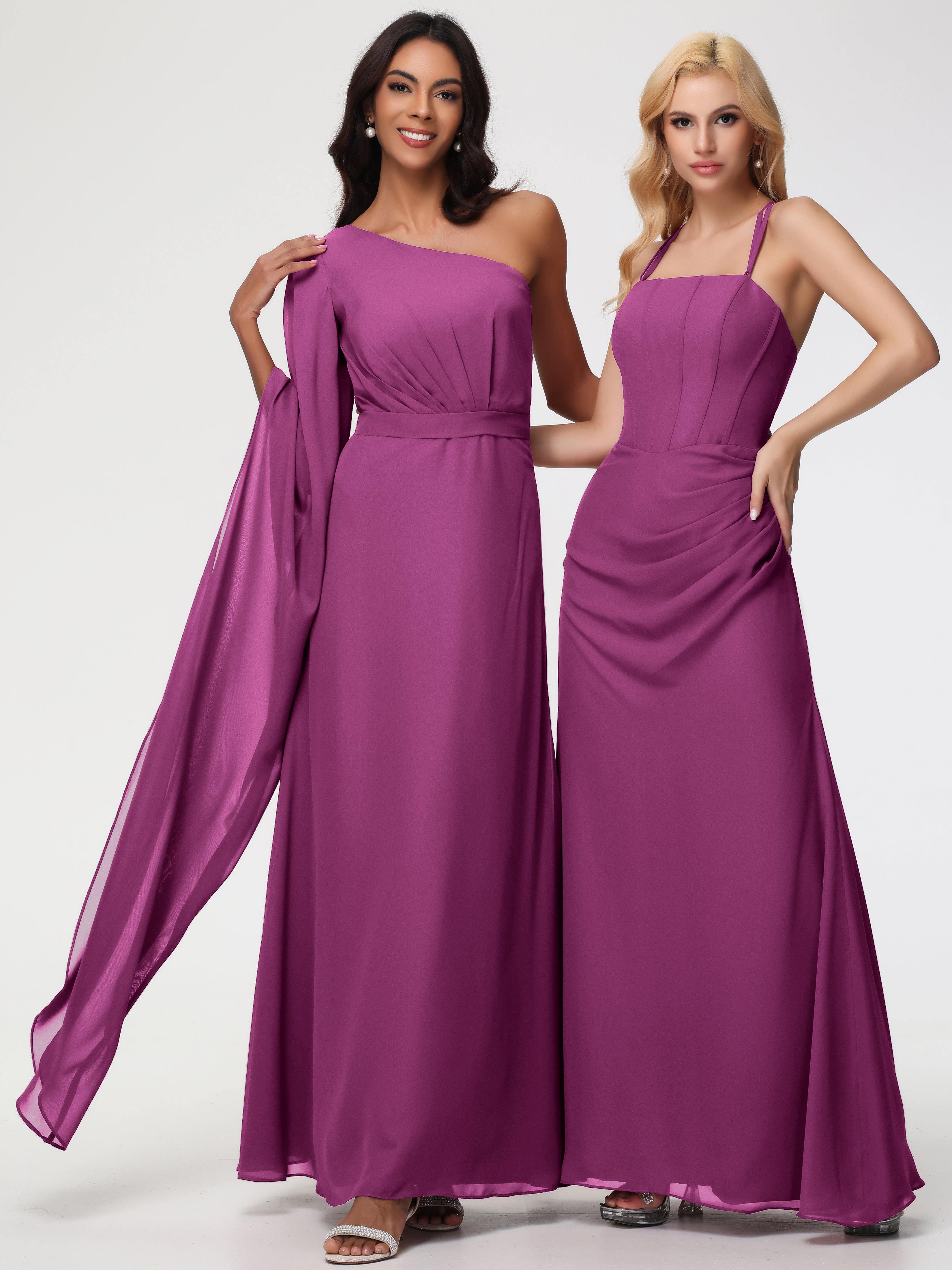 One Shoulder A-Line Pleats Floor-Length Chiffon Bridesmaid Dresses (Copy)