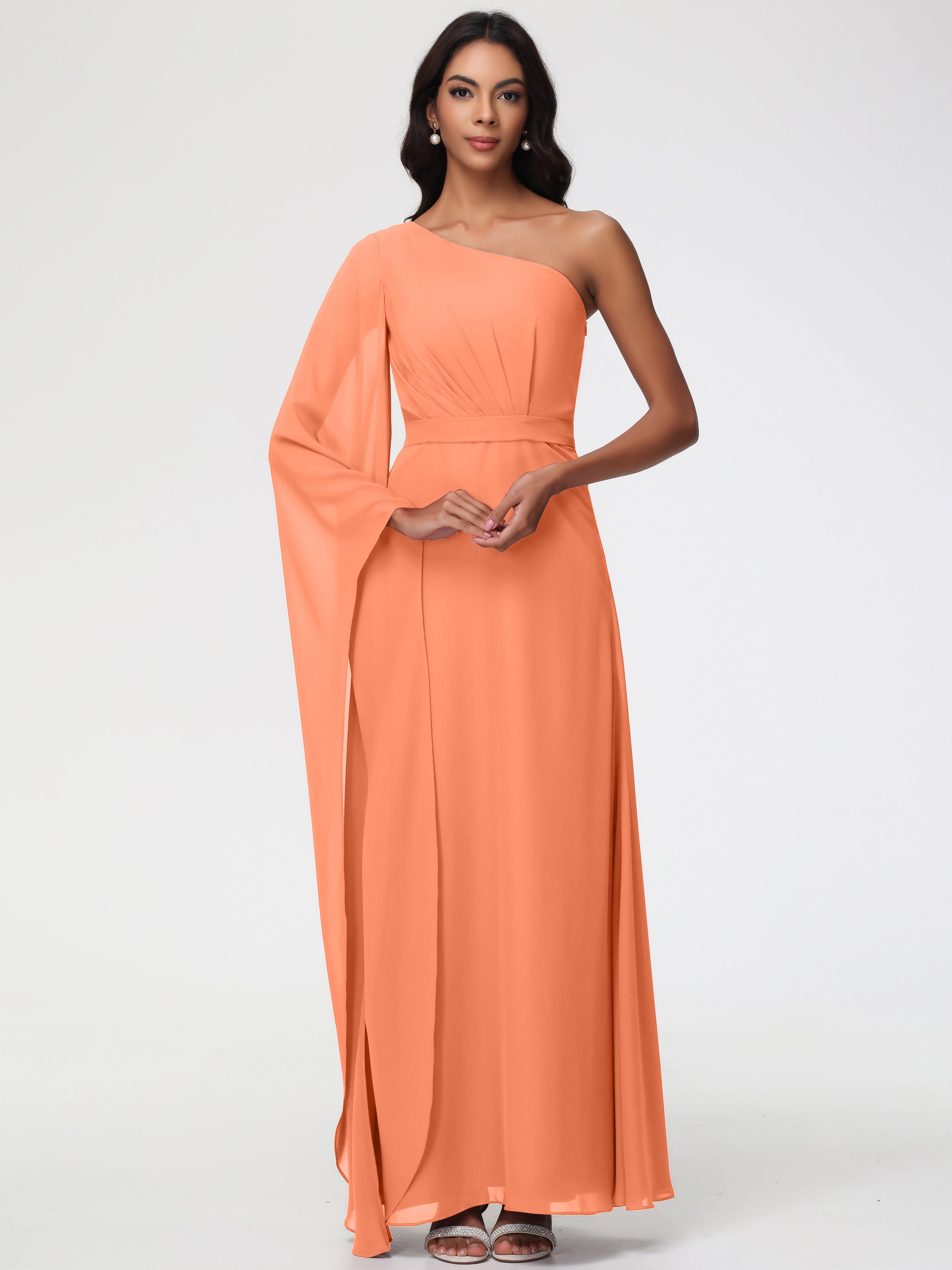 One Shoulder A-Line Pleats Floor-Length Chiffon Bridesmaid Dresses (Copy)