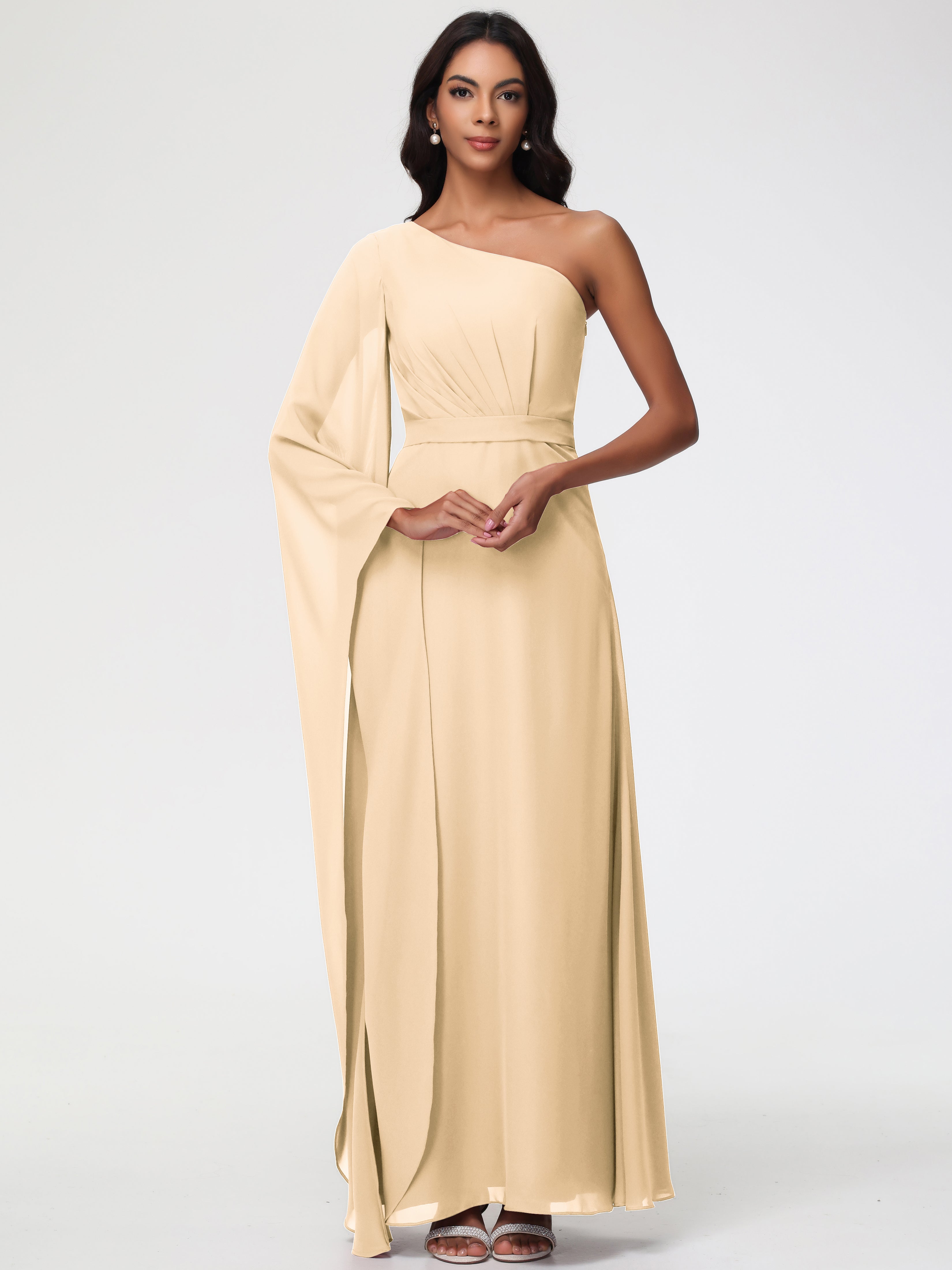 One Shoulder A-Line Pleats Floor-Length Chiffon Bridesmaid Dresses (Copy)