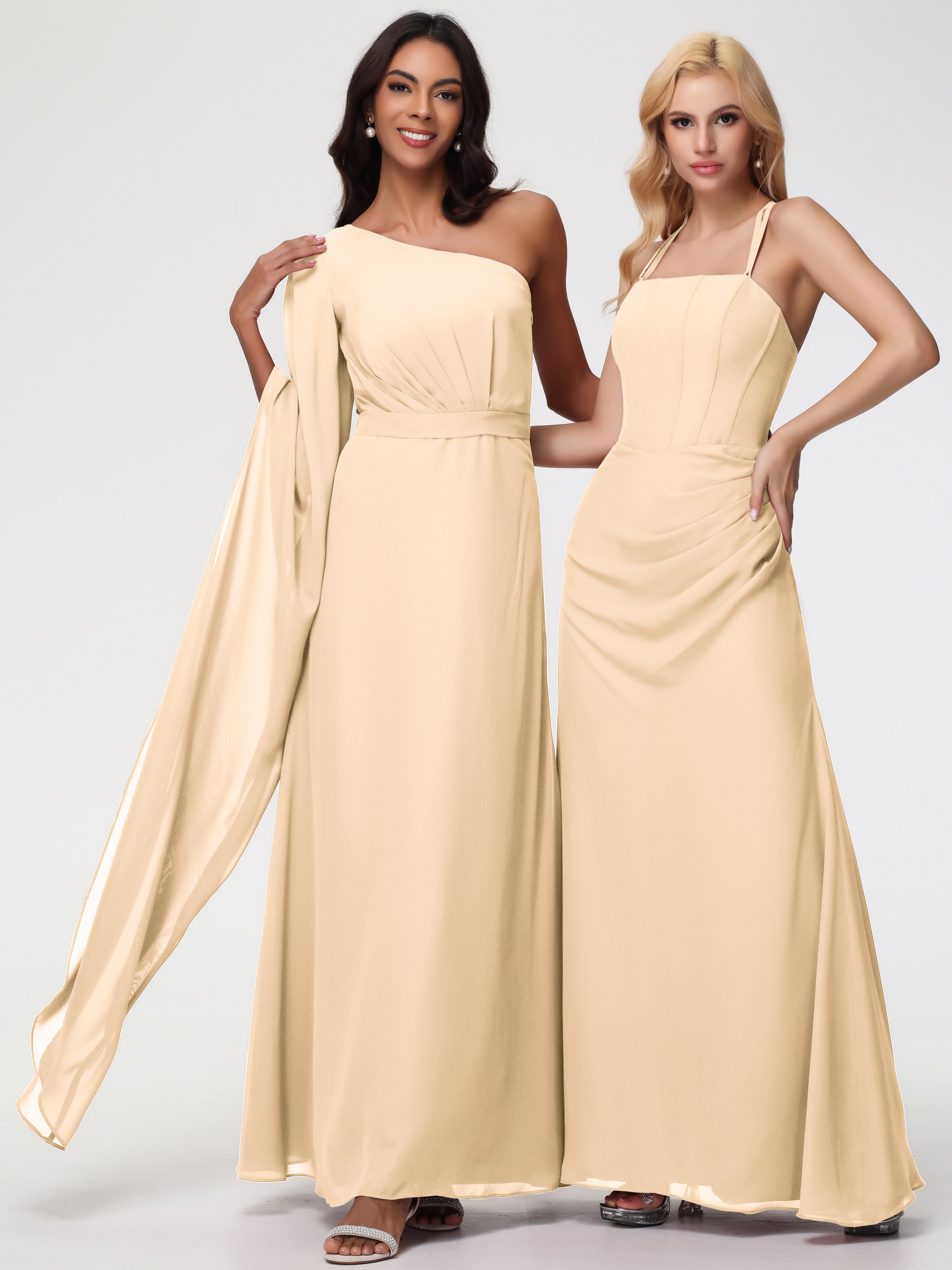 One Shoulder A-Line Pleats Floor-Length Chiffon Bridesmaid Dresses (Copy)