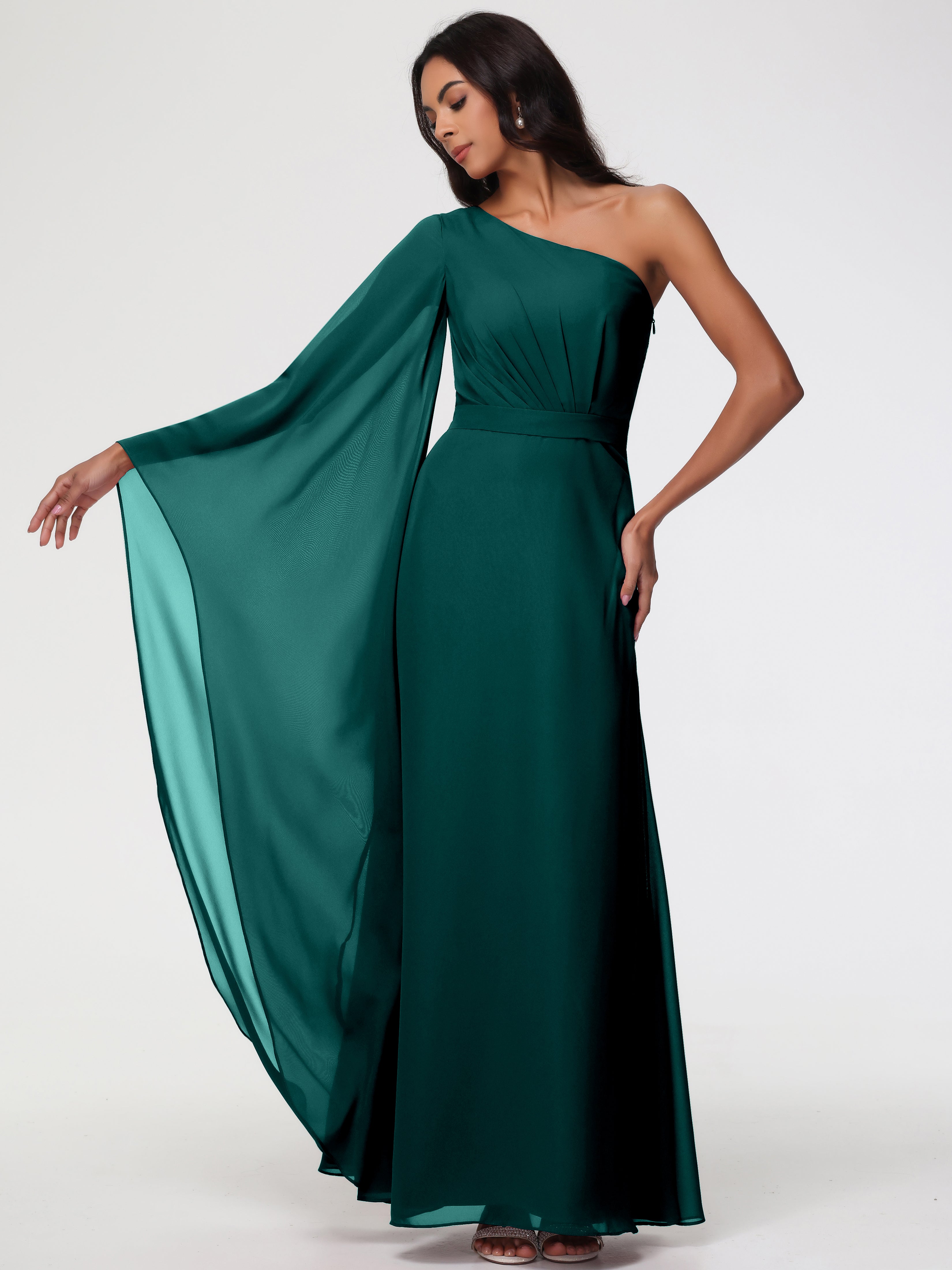 One Shoulder A-Line Pleats Floor-Length Chiffon Bridesmaid Dresses (Copy)
