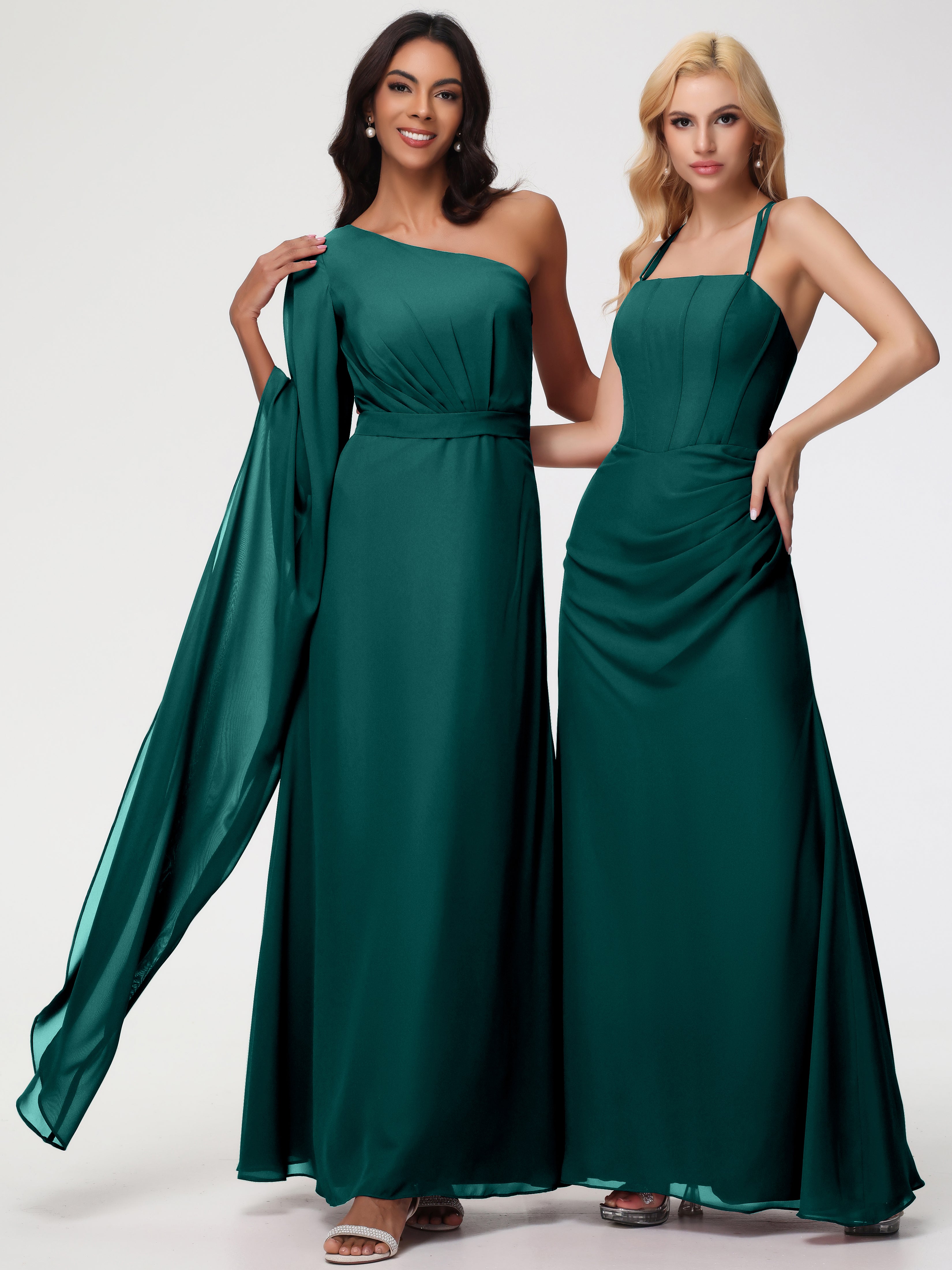 One Shoulder A-Line Pleats Floor-Length Chiffon Bridesmaid Dresses (Copy)