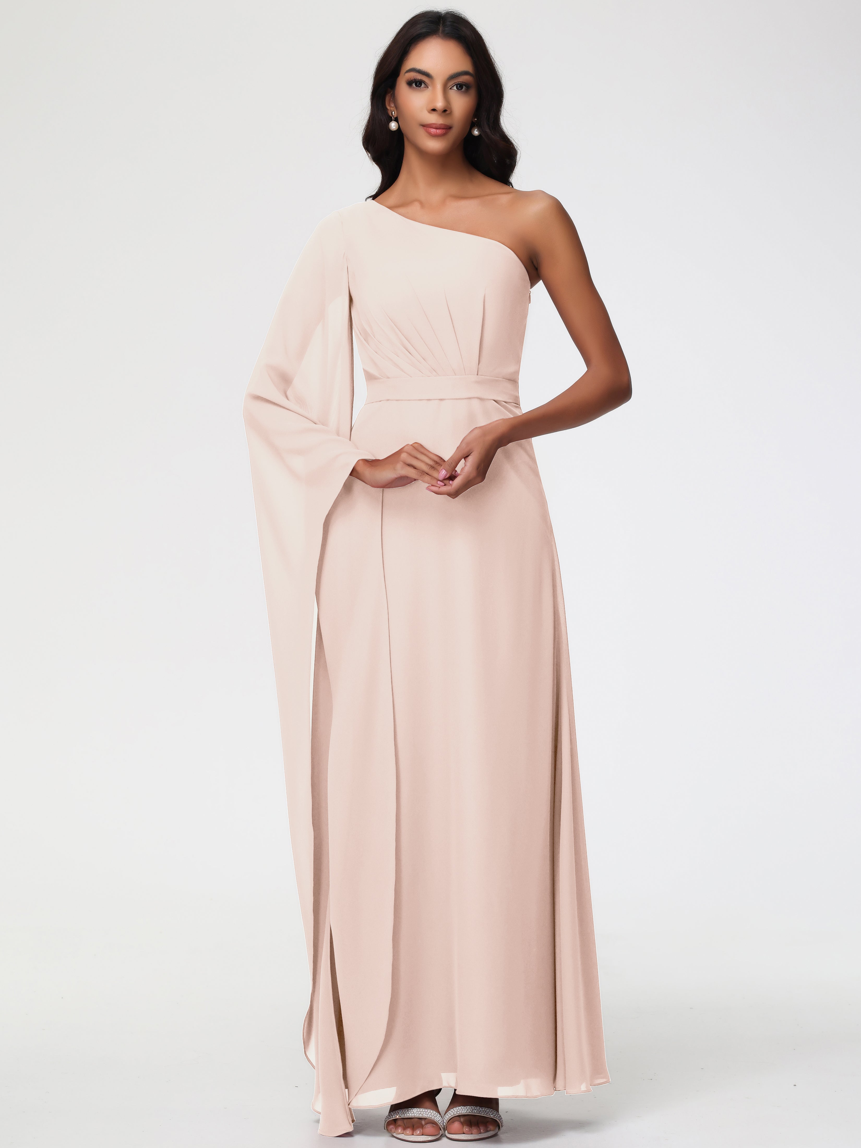 One Shoulder A-Line Pleats Floor-Length Chiffon Bridesmaid Dresses (Copy)