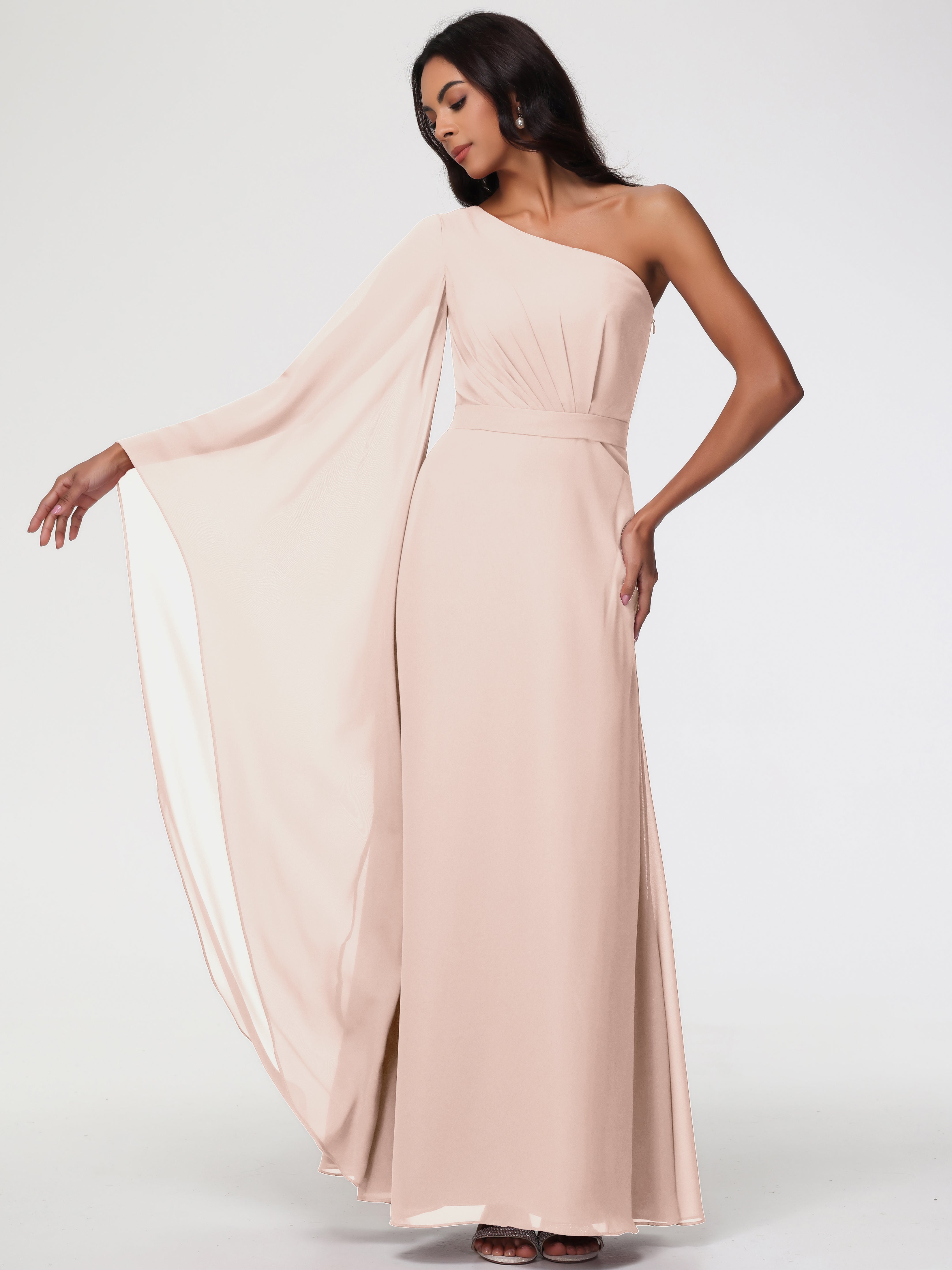 One Shoulder A-Line Pleats Floor-Length Chiffon Bridesmaid Dresses (Copy)