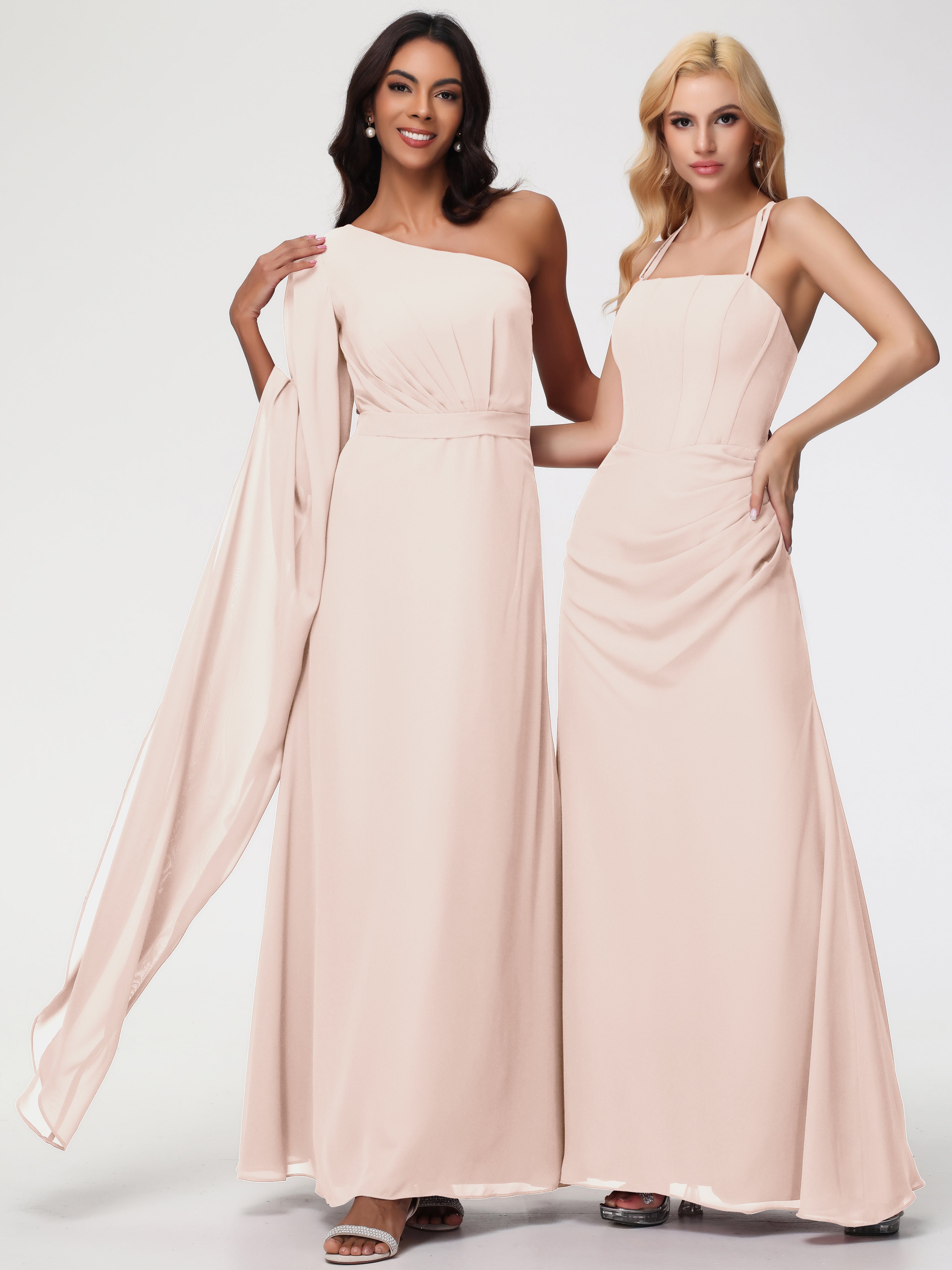 One Shoulder A-Line Pleats Floor-Length Chiffon Bridesmaid Dresses (Copy)