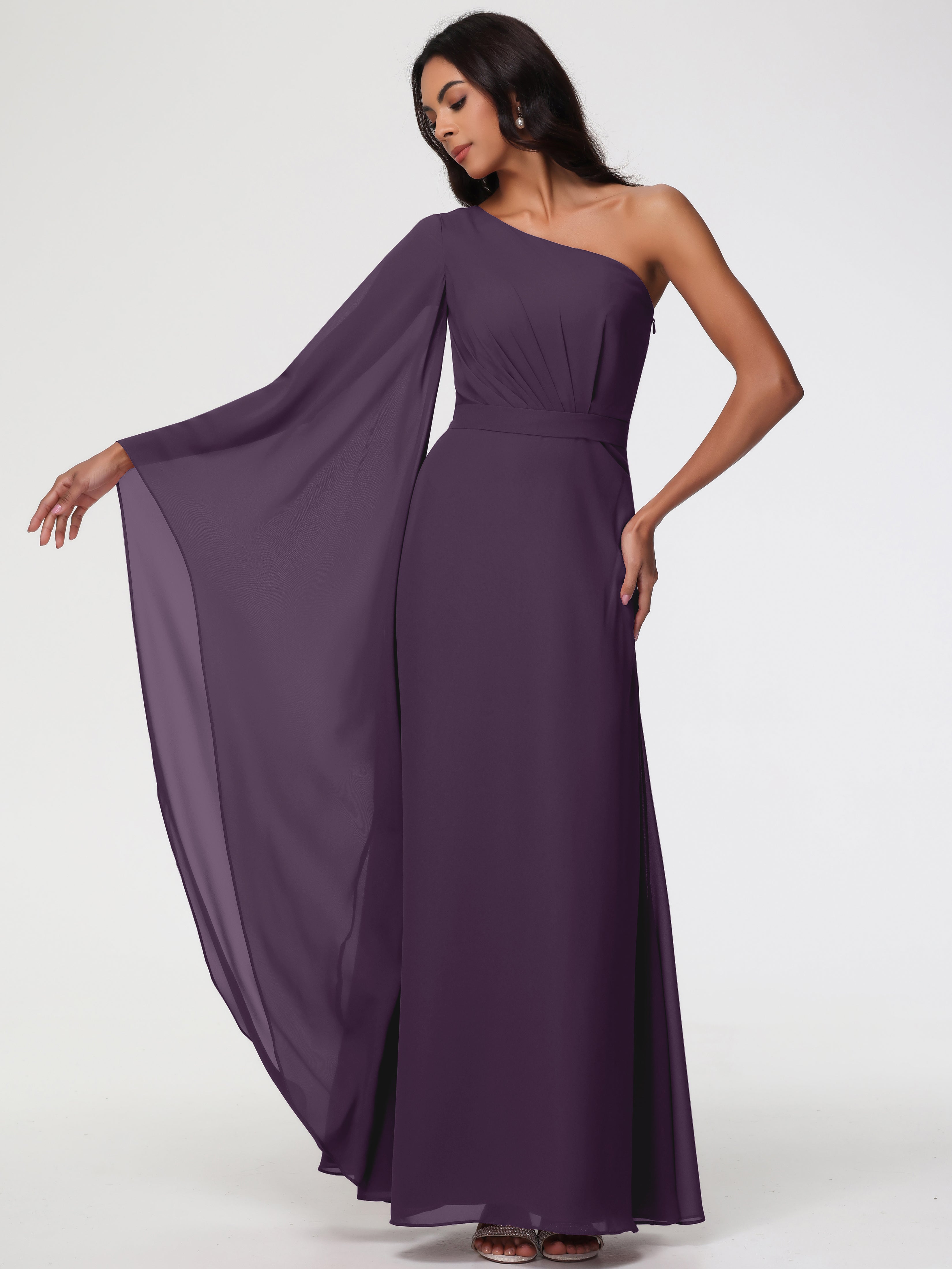 One Shoulder A-Line Pleats Floor-Length Chiffon Bridesmaid Dresses (Copy)