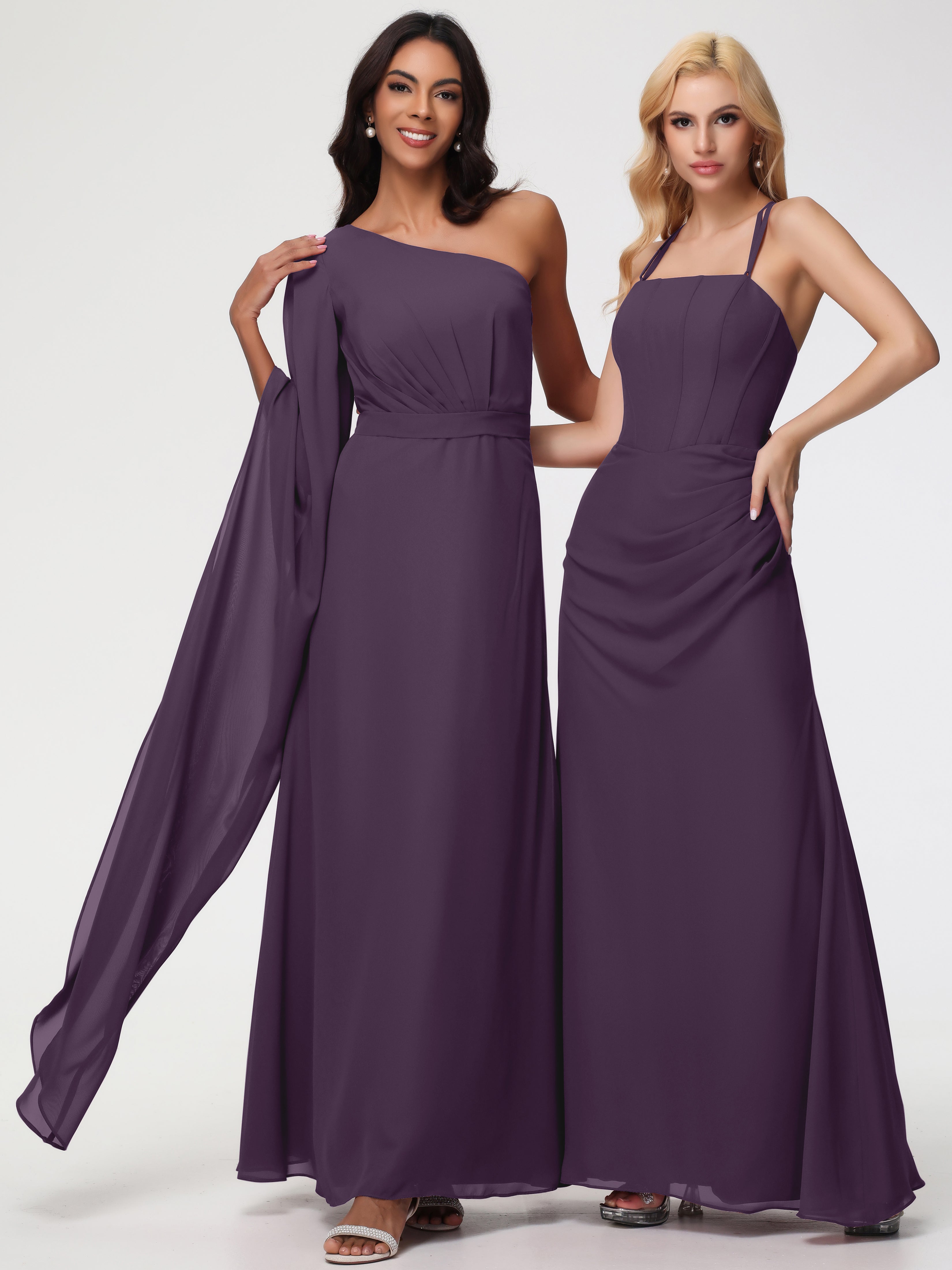 One Shoulder A-Line Pleats Floor-Length Chiffon Bridesmaid Dresses (Copy)
