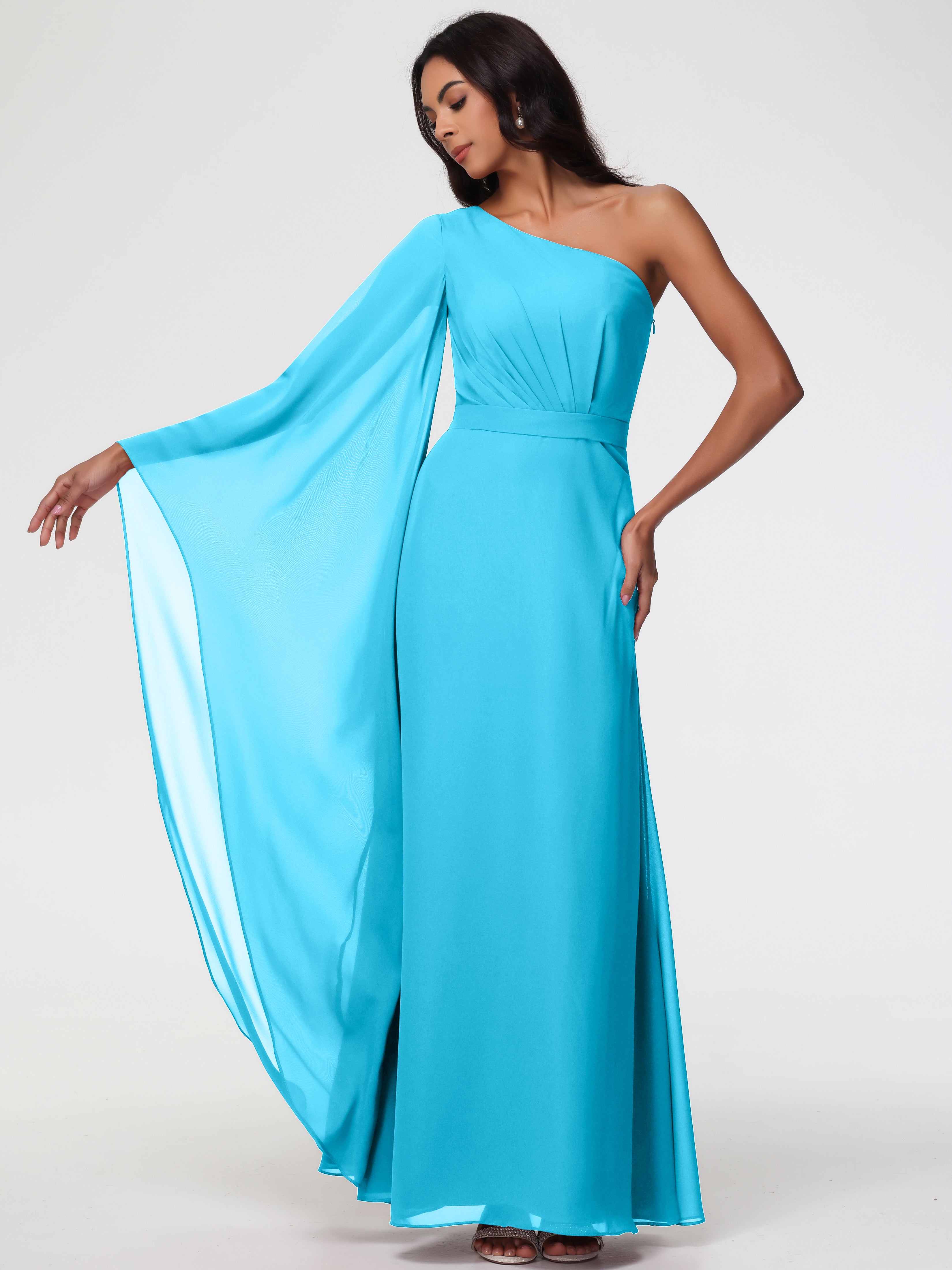 One Shoulder A-Line Pleats Floor-Length Chiffon Bridesmaid Dresses (Copy)
