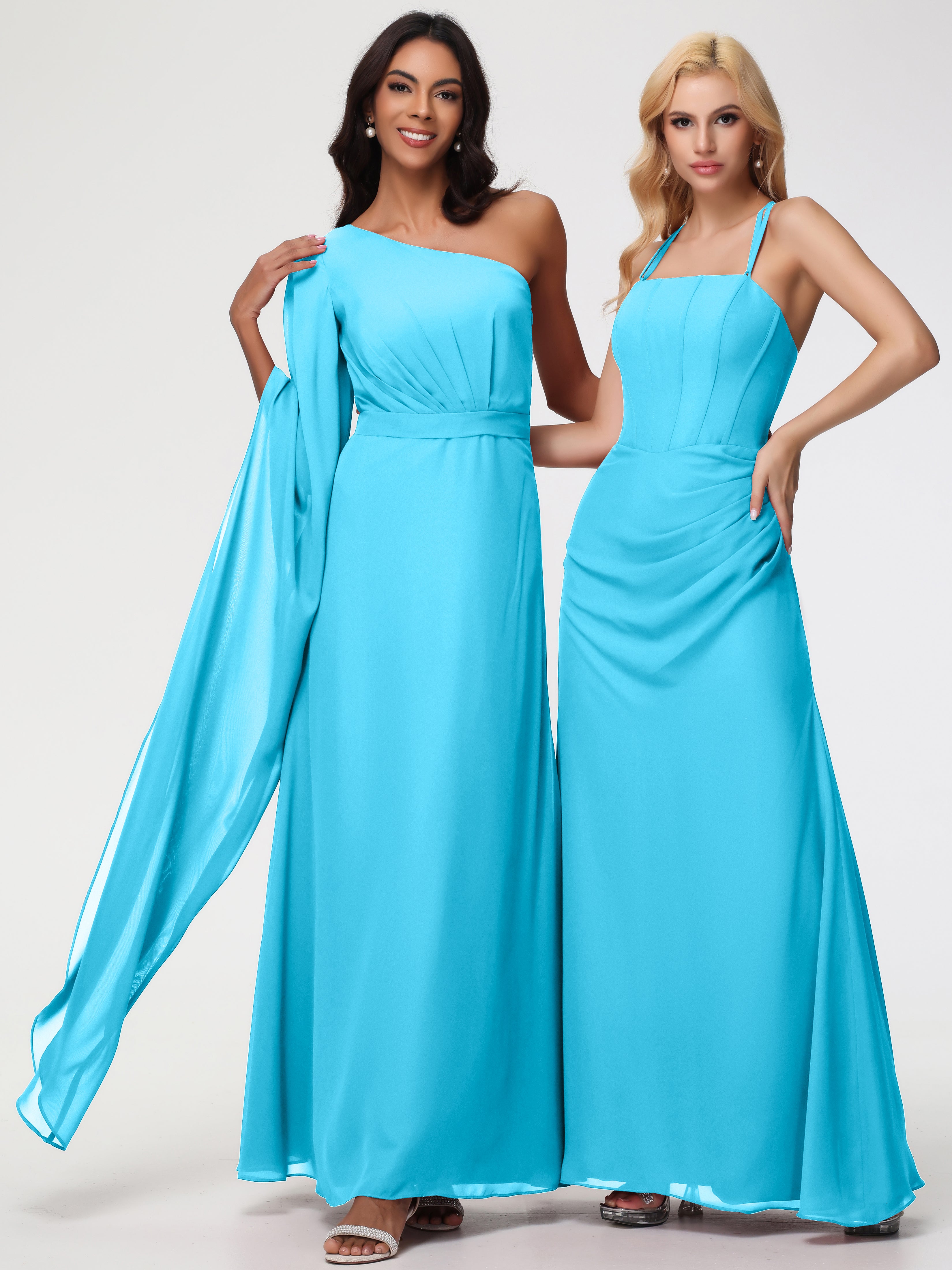 One Shoulder A-Line Pleats Floor-Length Chiffon Bridesmaid Dresses (Copy)