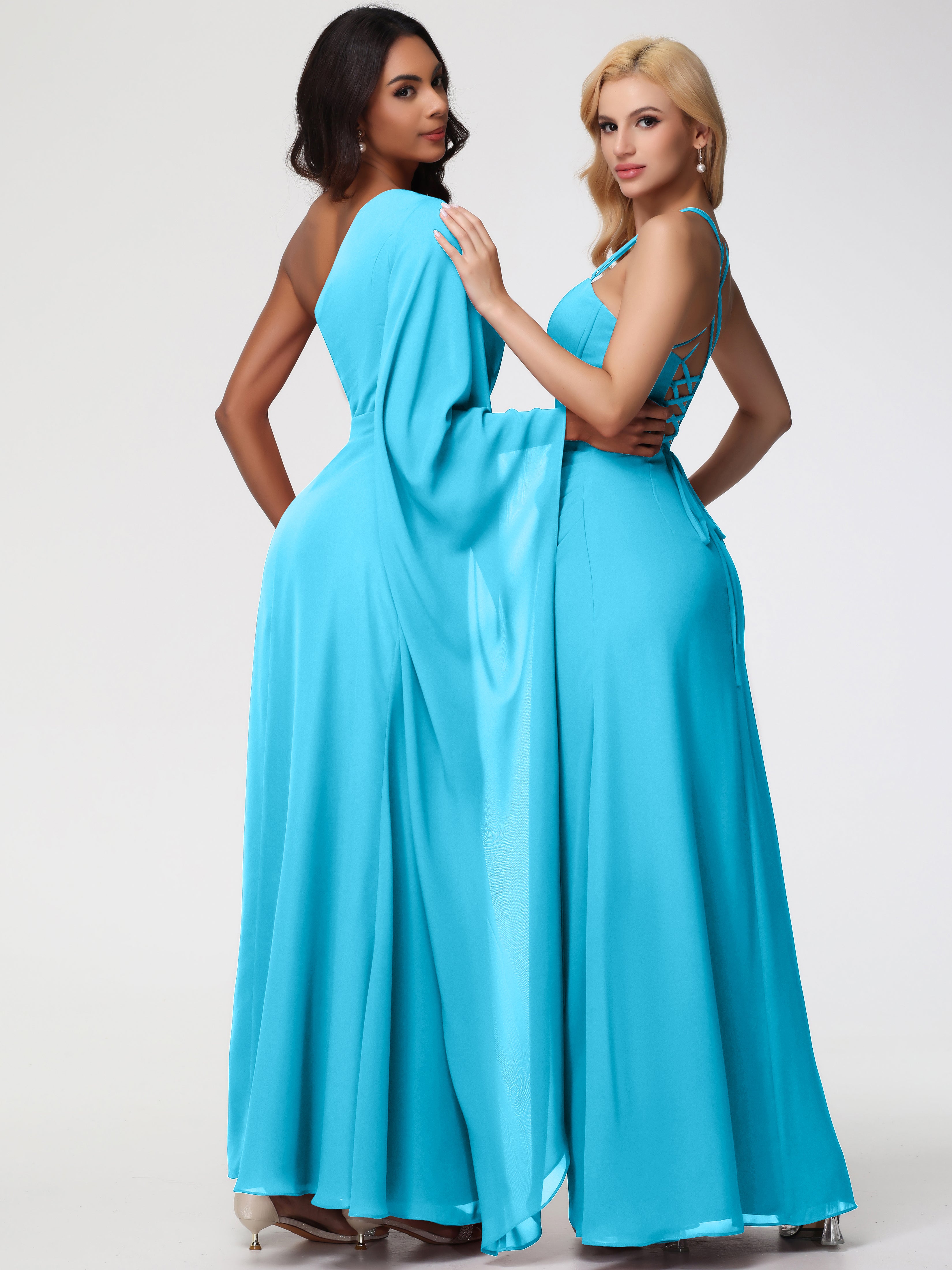 One Shoulder A-Line Pleats Floor-Length Chiffon Bridesmaid Dresses (Copy)