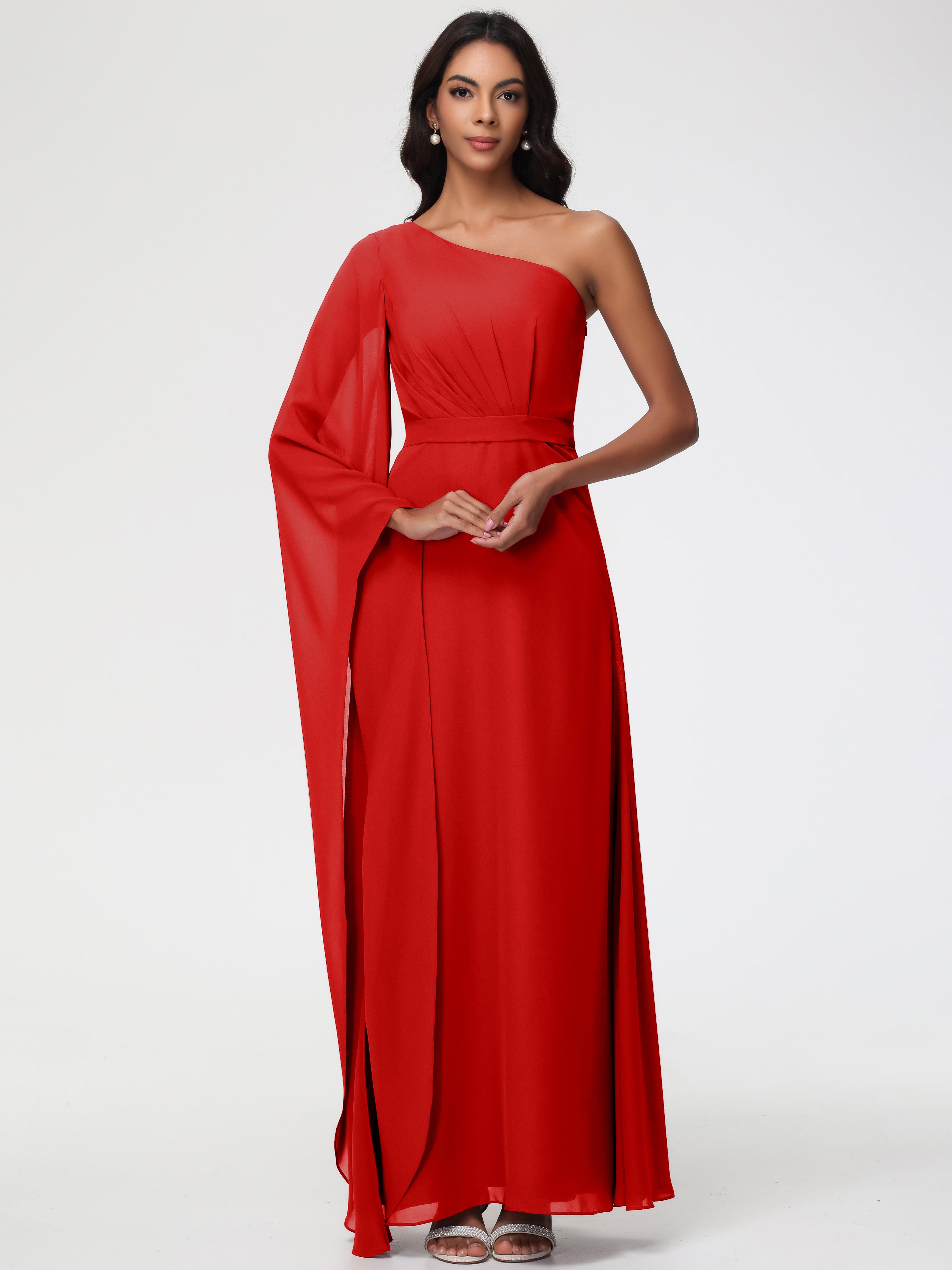 One Shoulder A-Line Pleats Floor-Length Chiffon Bridesmaid Dresses (Copy)