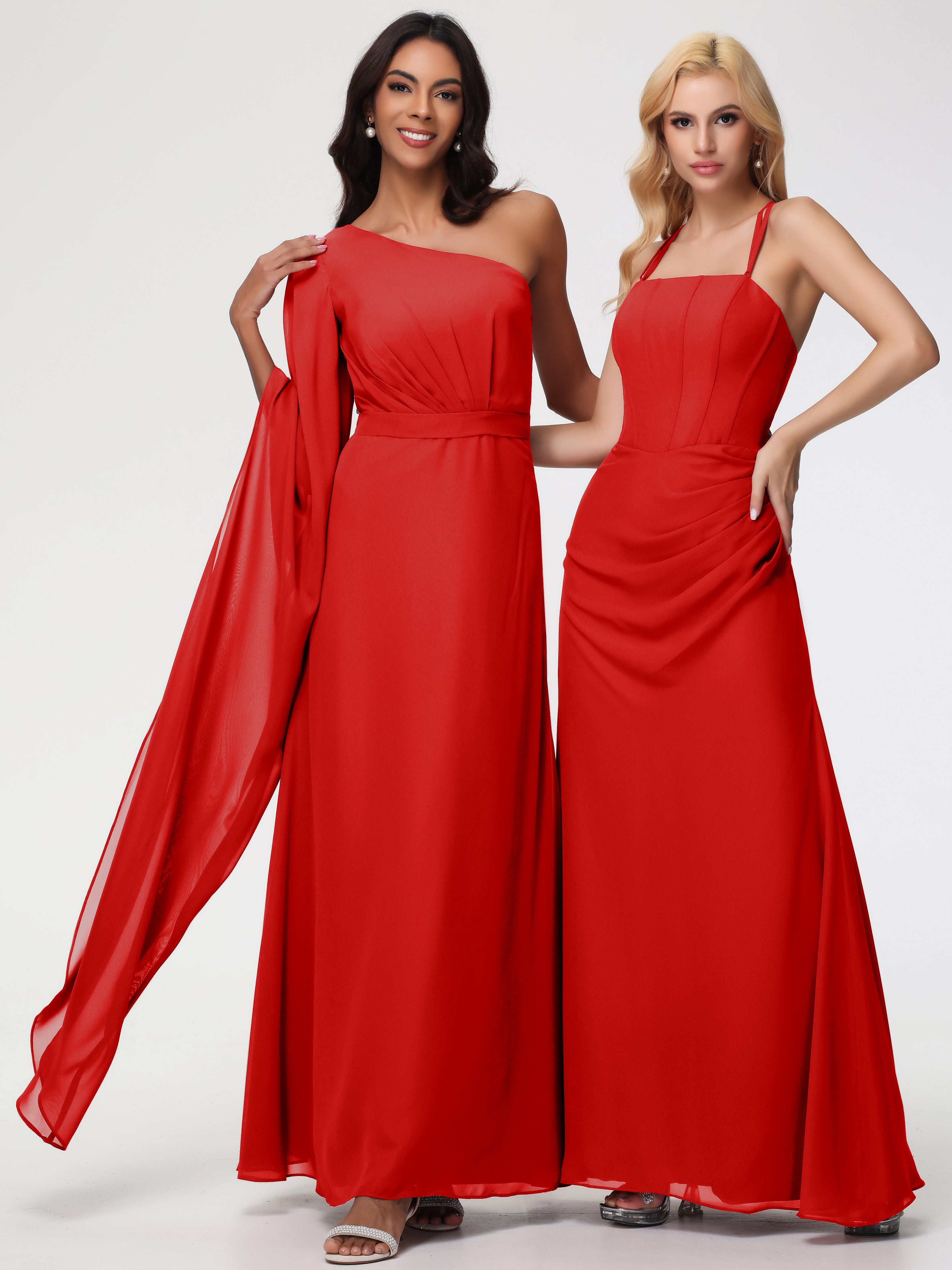 One Shoulder A-Line Pleats Floor-Length Chiffon Bridesmaid Dresses (Copy)