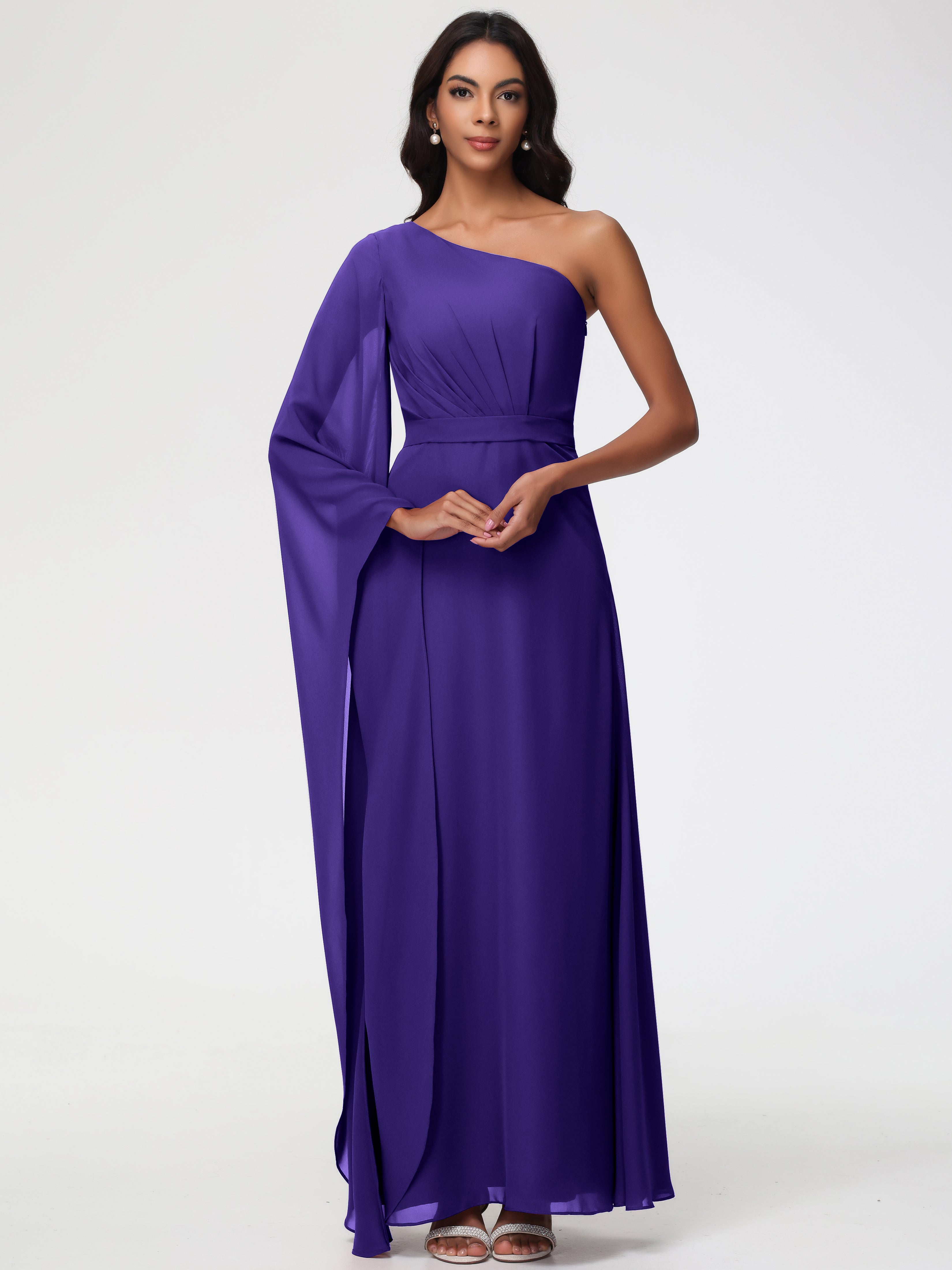 One Shoulder A-Line Pleats Floor-Length Chiffon Bridesmaid Dresses (Copy)