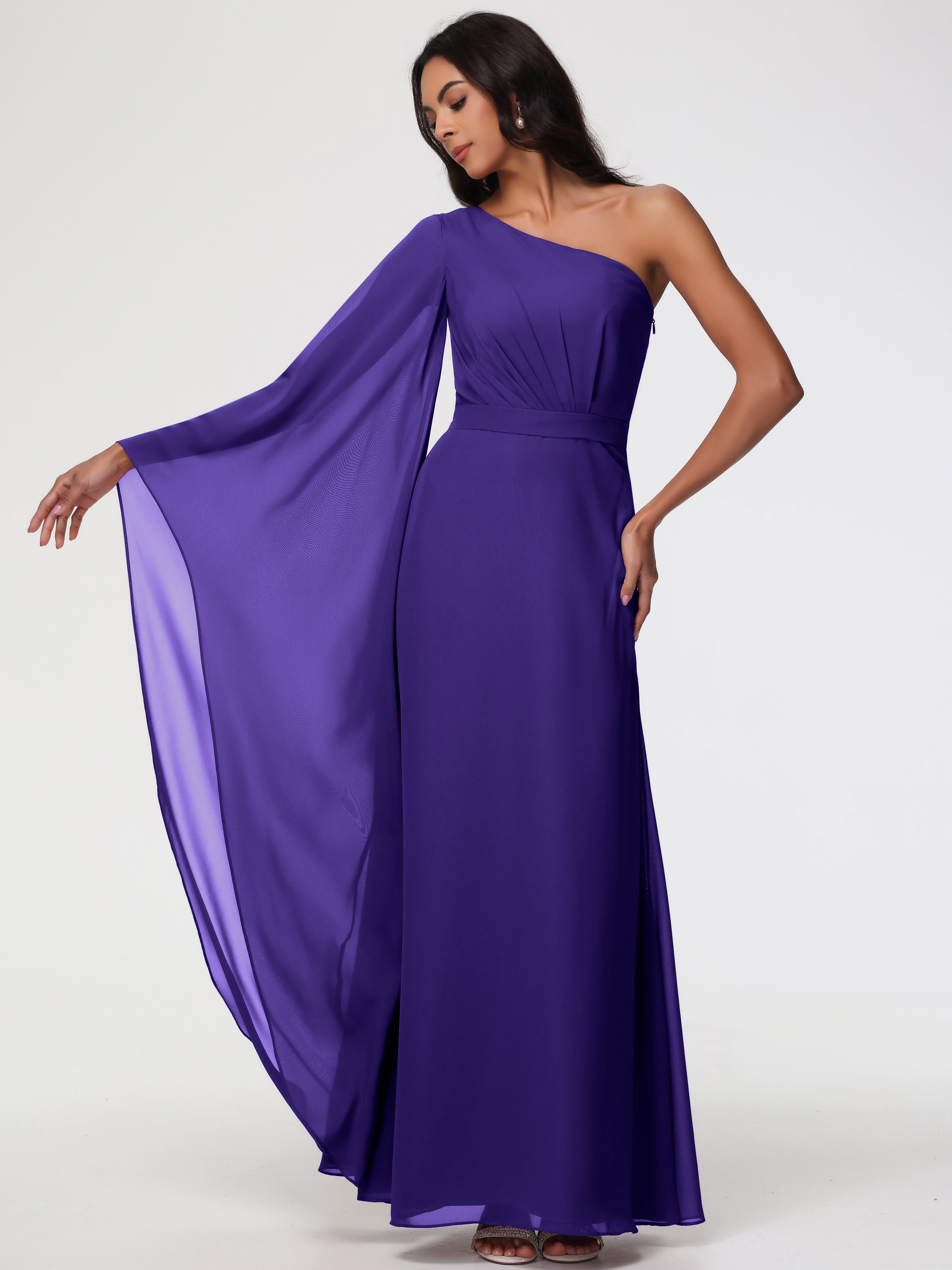 One Shoulder A-Line Pleats Floor-Length Chiffon Bridesmaid Dresses (Copy)