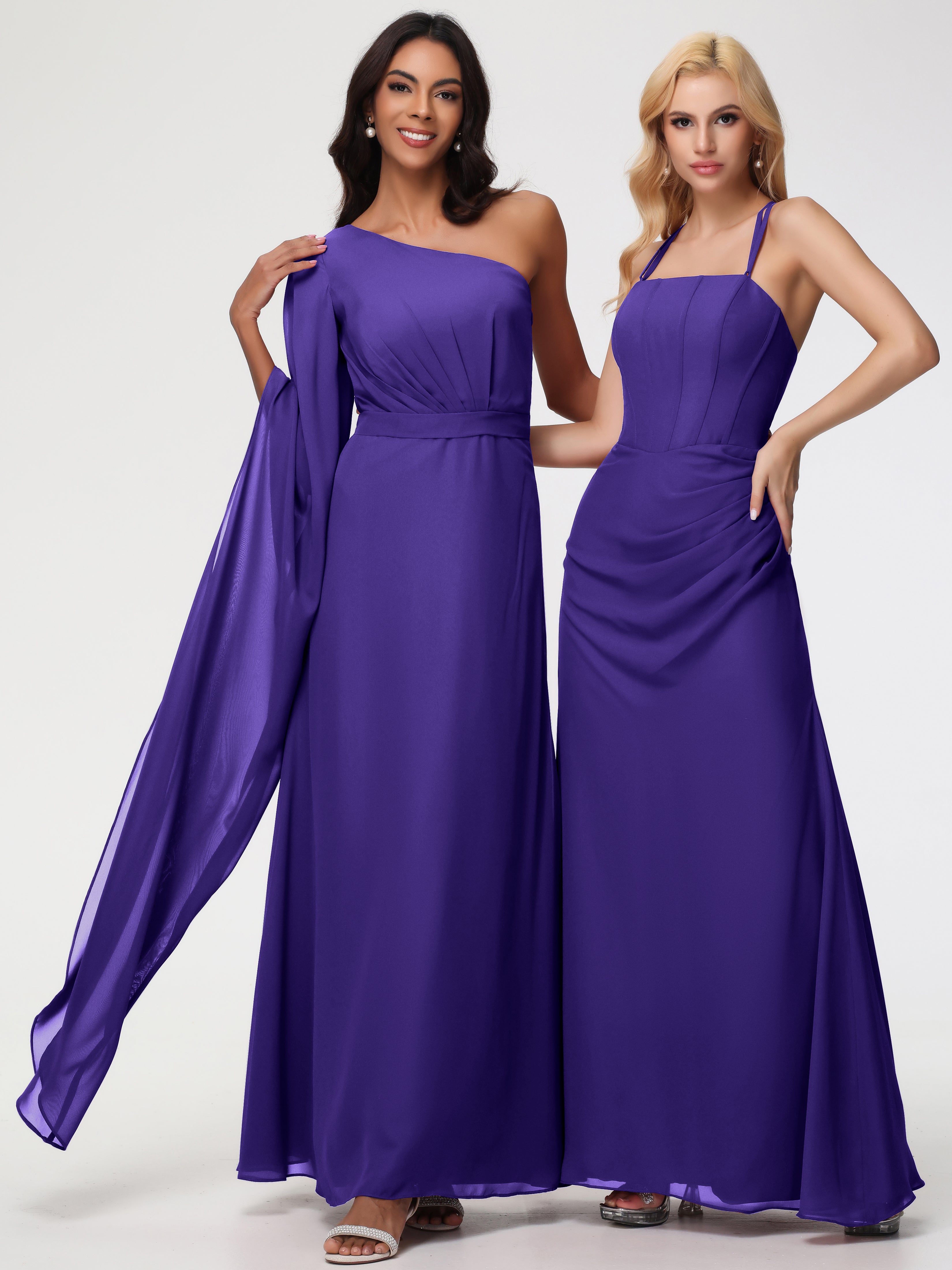 One Shoulder A-Line Pleats Floor-Length Chiffon Bridesmaid Dresses (Copy)