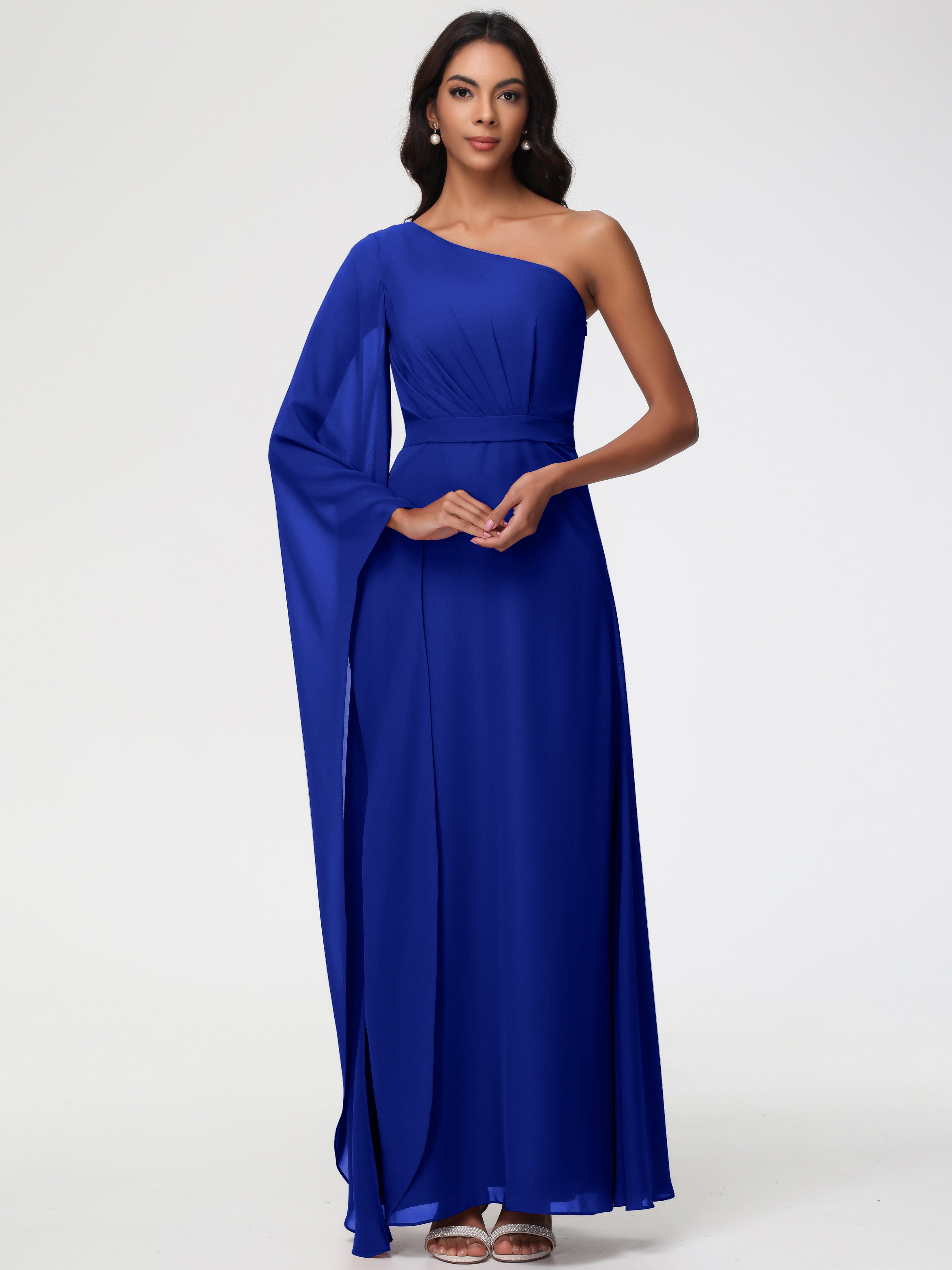 One Shoulder A-Line Pleats Floor-Length Chiffon Bridesmaid Dresses (Copy)