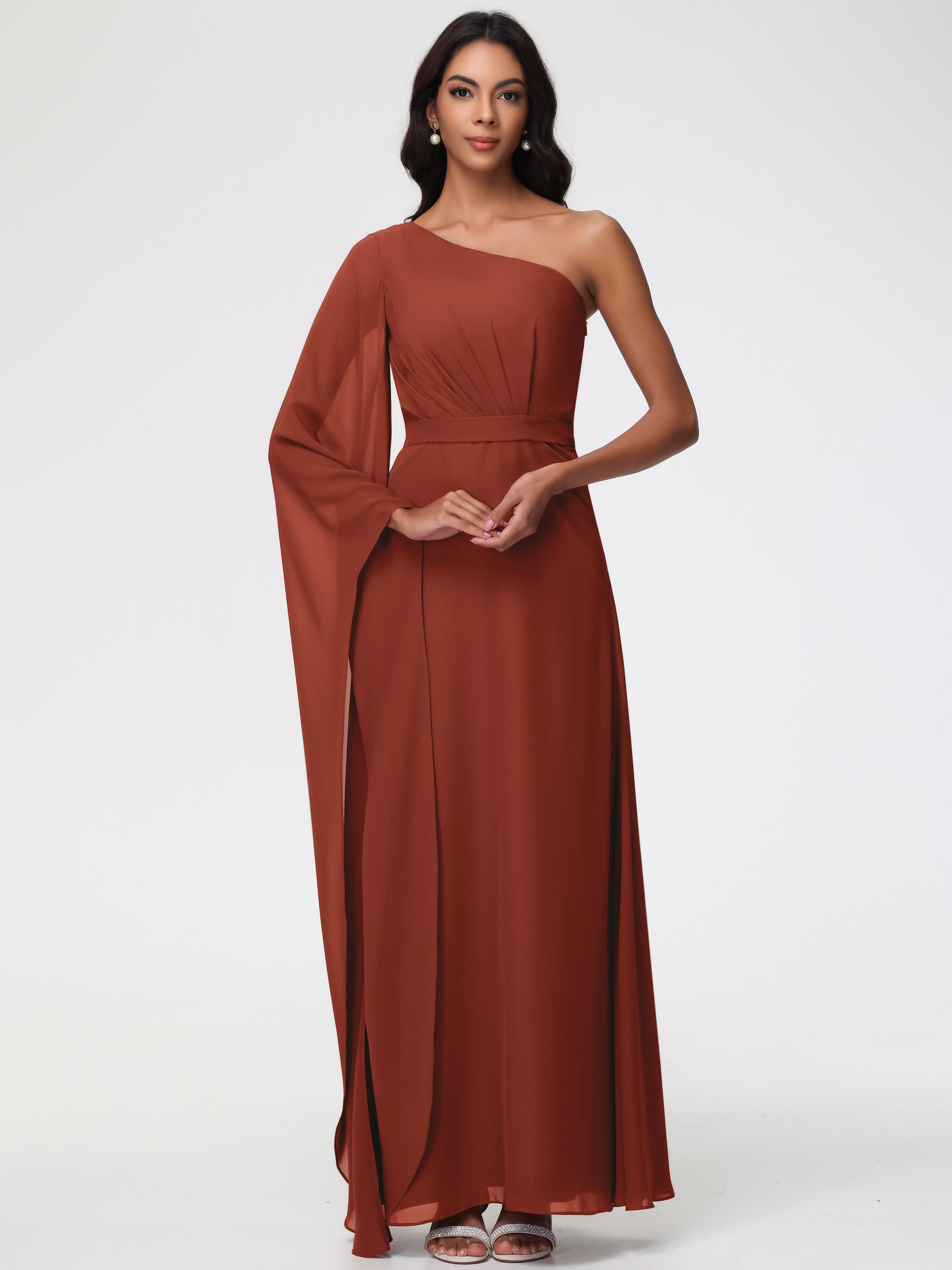 One Shoulder A-Line Pleats Floor-Length Chiffon Bridesmaid Dresses (Copy)