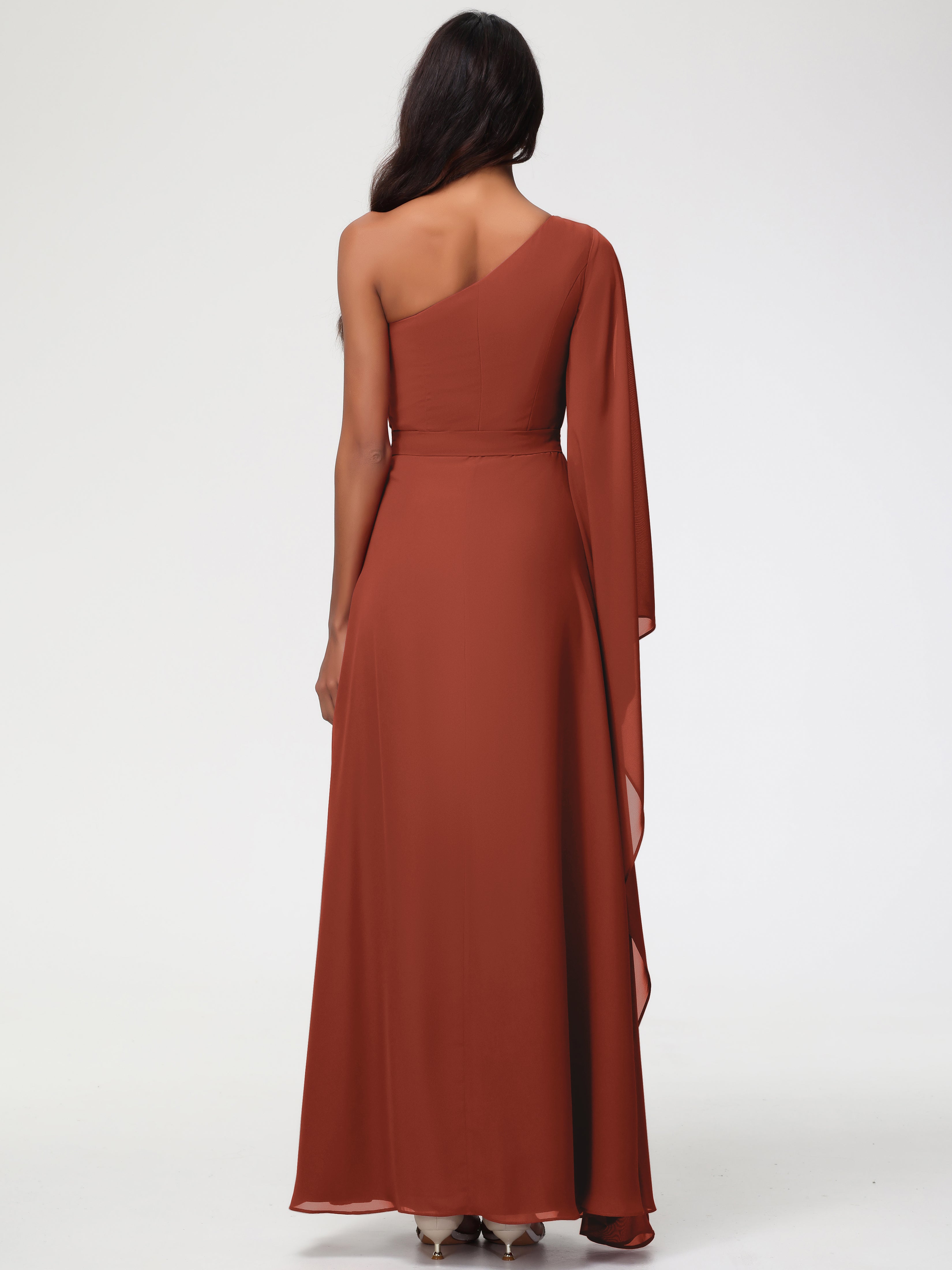 One Shoulder A-Line Pleats Floor-Length Chiffon Bridesmaid Dresses (Copy)