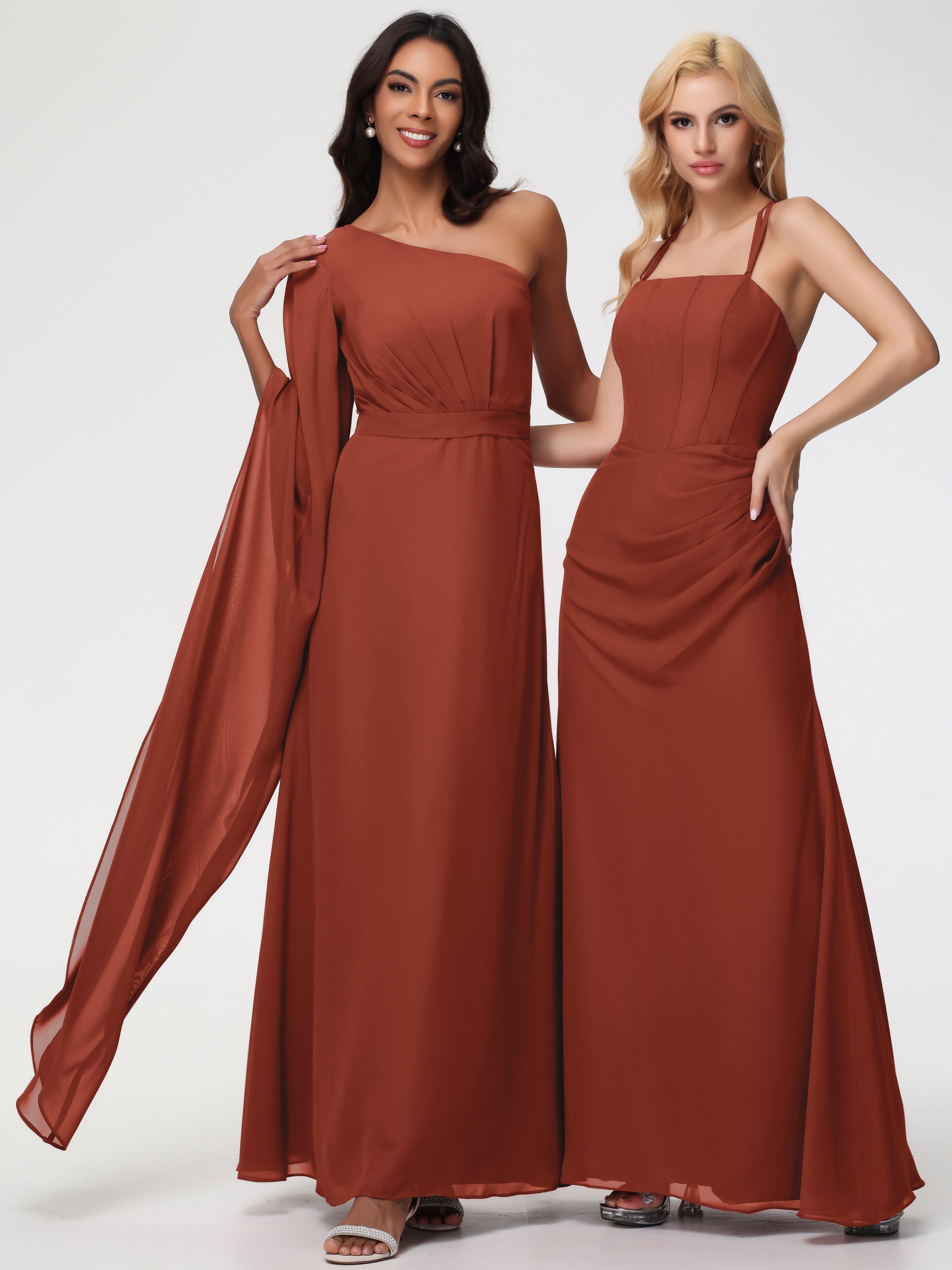 One Shoulder A-Line Pleats Floor-Length Chiffon Bridesmaid Dresses (Copy)