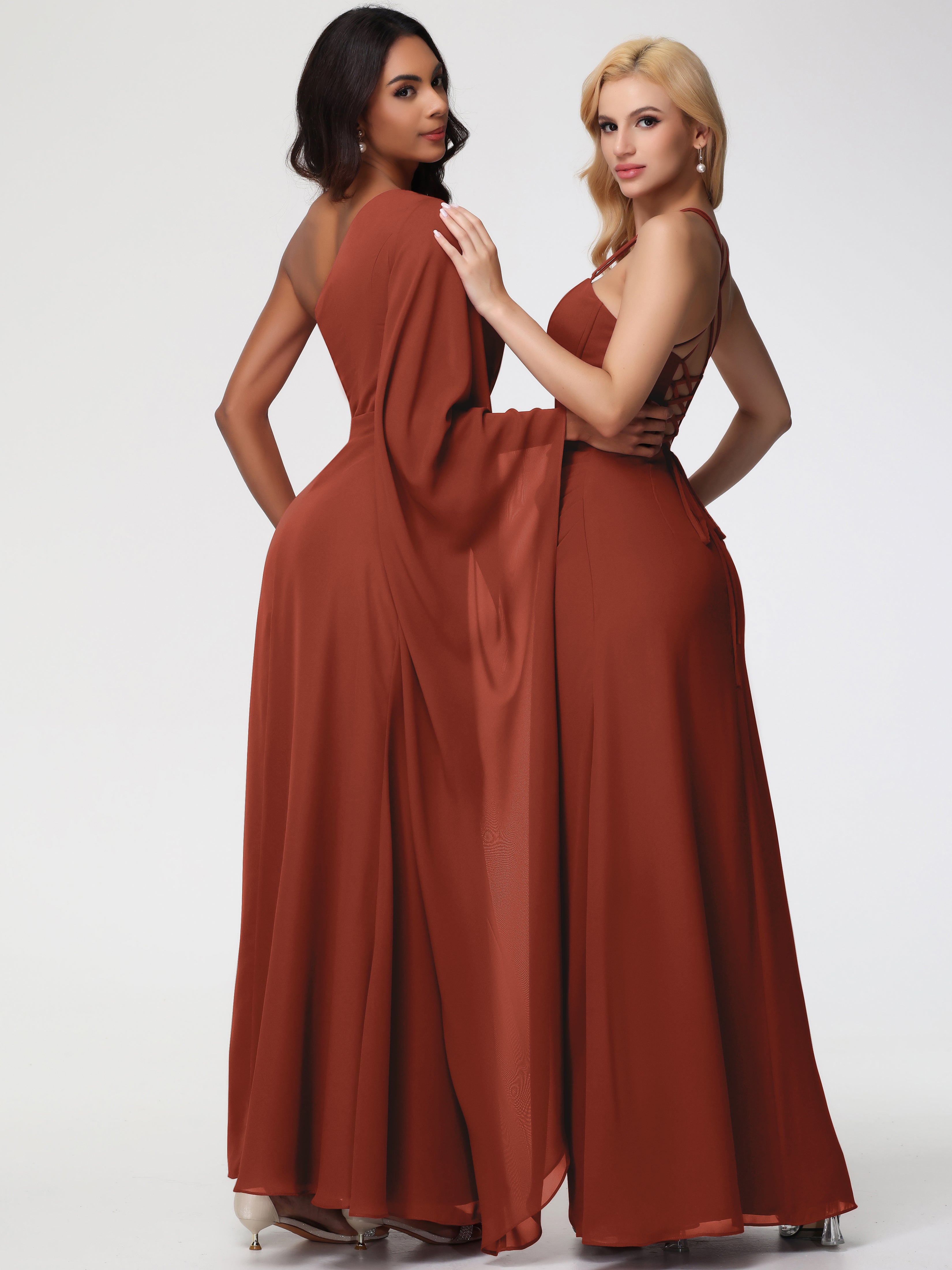 One Shoulder A-Line Pleats Floor-Length Chiffon Bridesmaid Dresses (Copy)