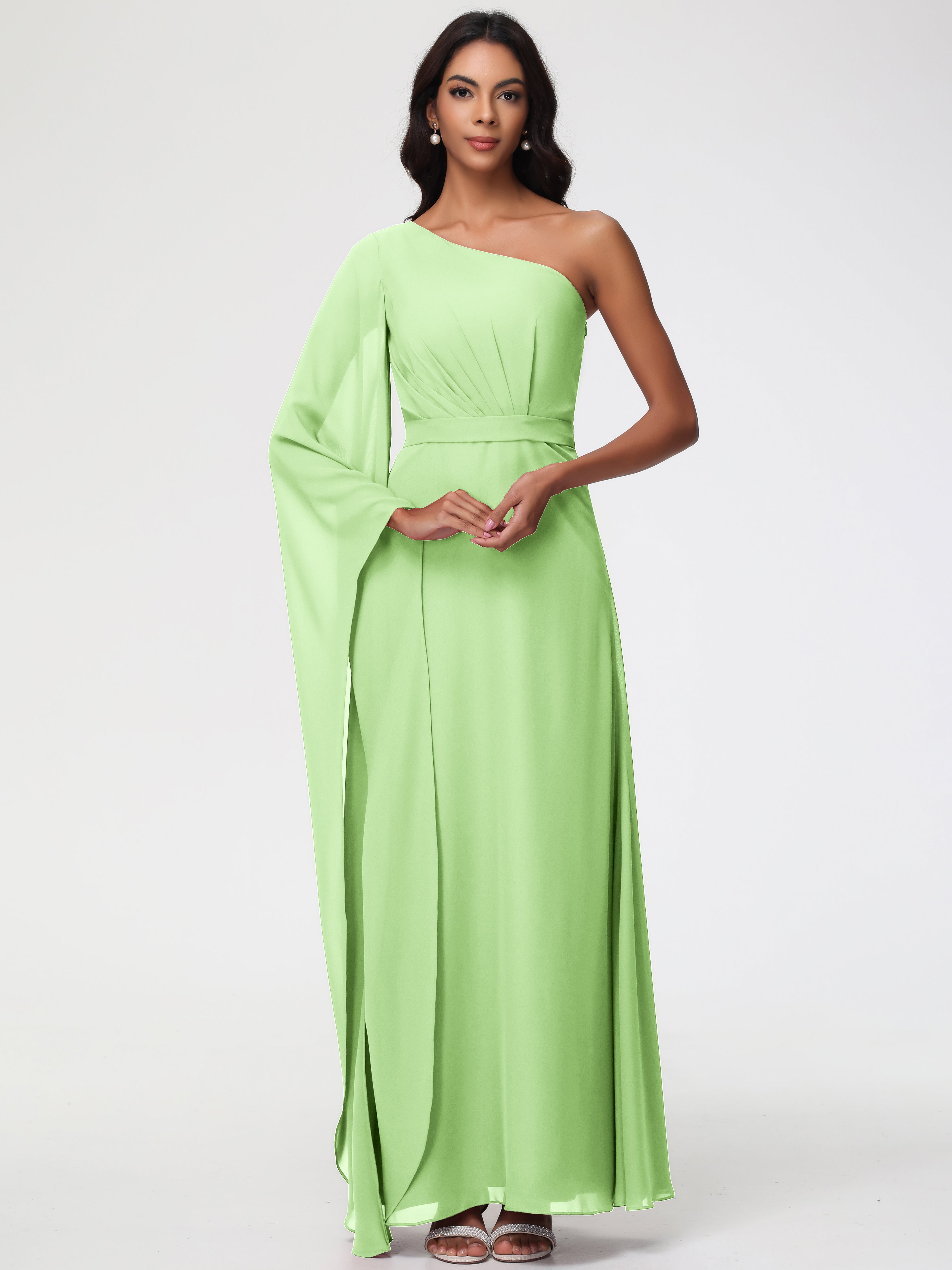 One Shoulder A-Line Pleats Floor-Length Chiffon Bridesmaid Dresses (Copy)