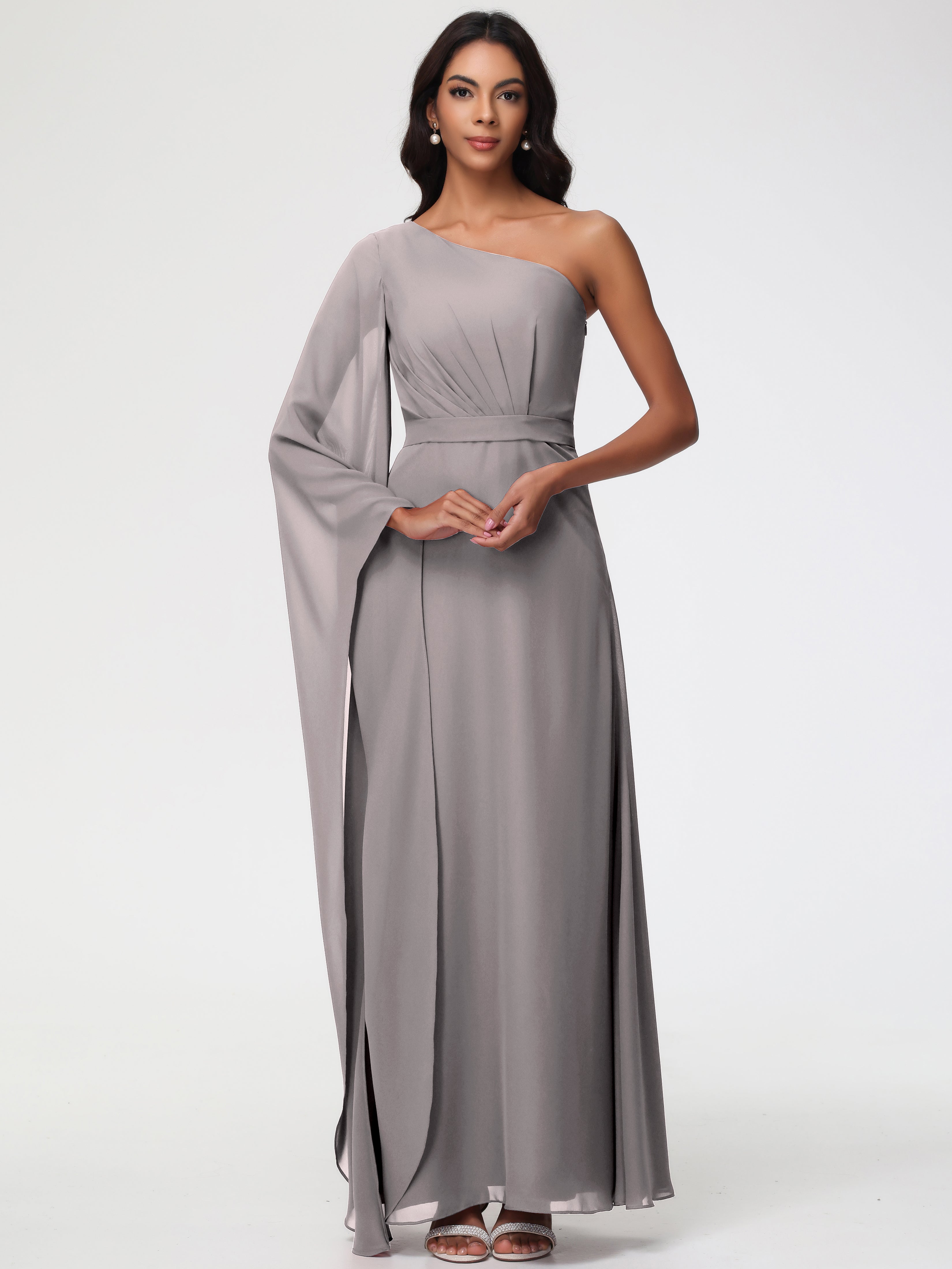 One Shoulder A-Line Pleats Floor-Length Chiffon Bridesmaid Dresses (Copy)