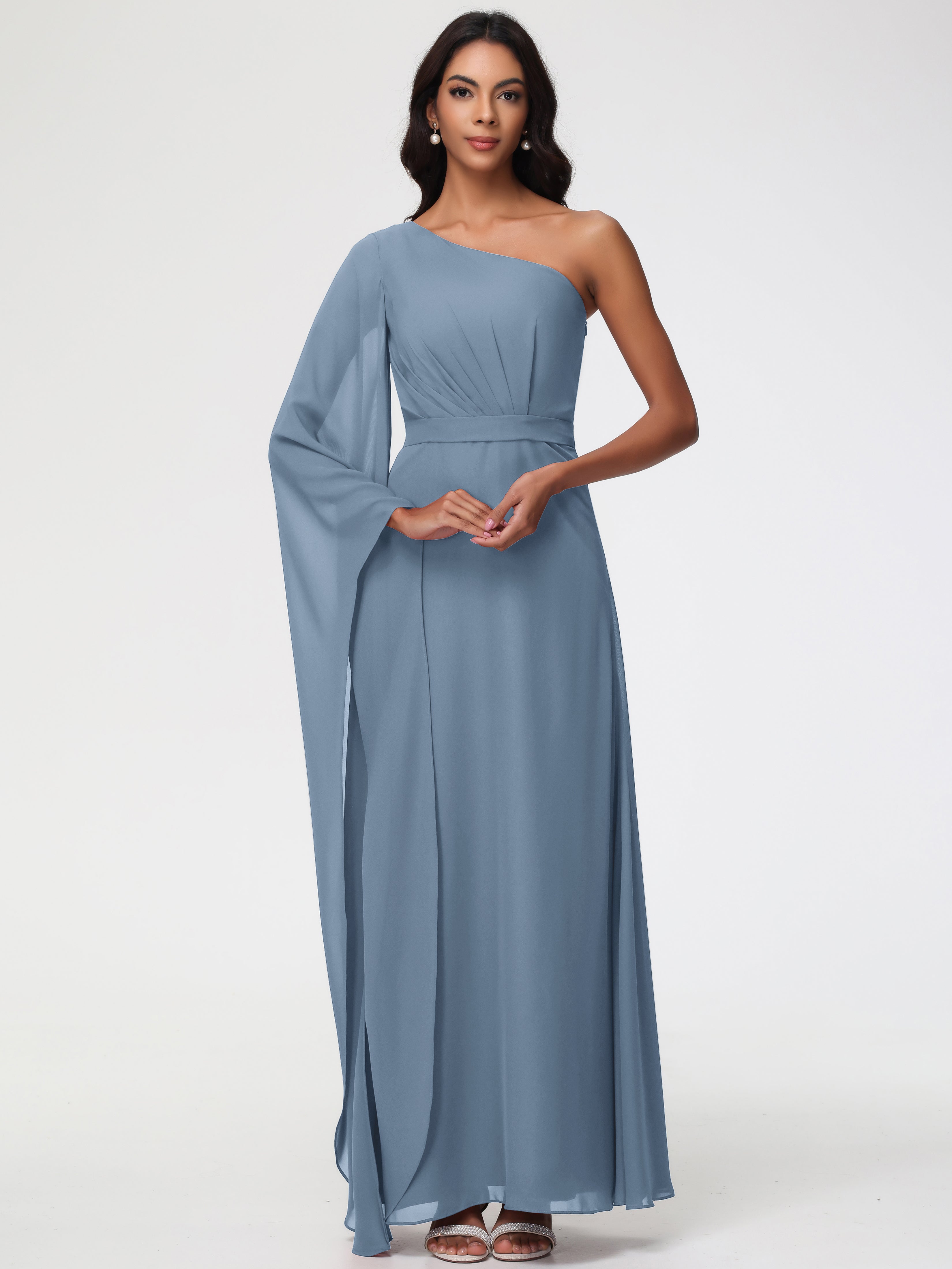 One Shoulder A-Line Pleats Floor-Length Chiffon Bridesmaid Dresses (Copy)