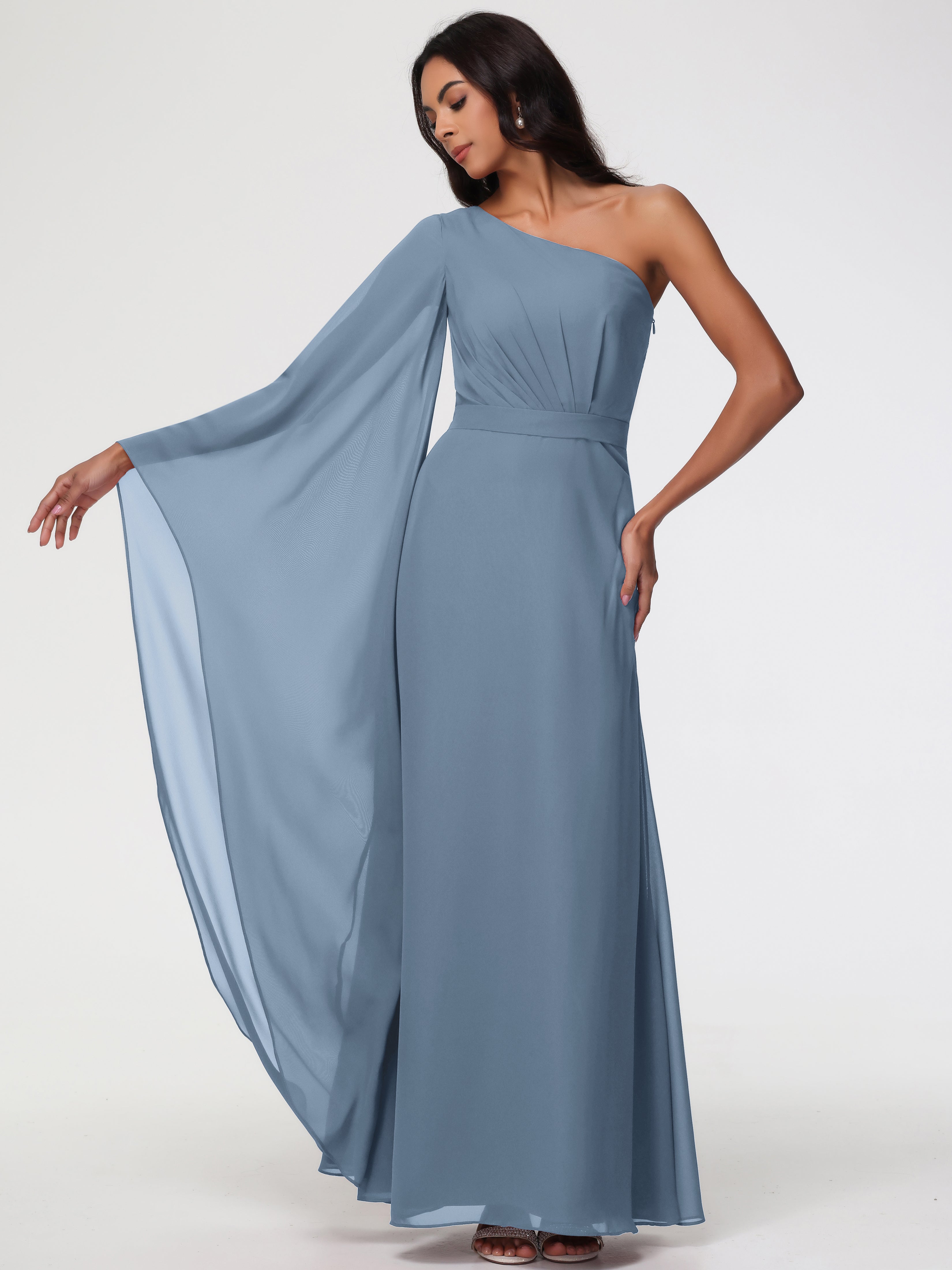 One Shoulder A-Line Pleats Floor-Length Chiffon Bridesmaid Dresses (Copy)