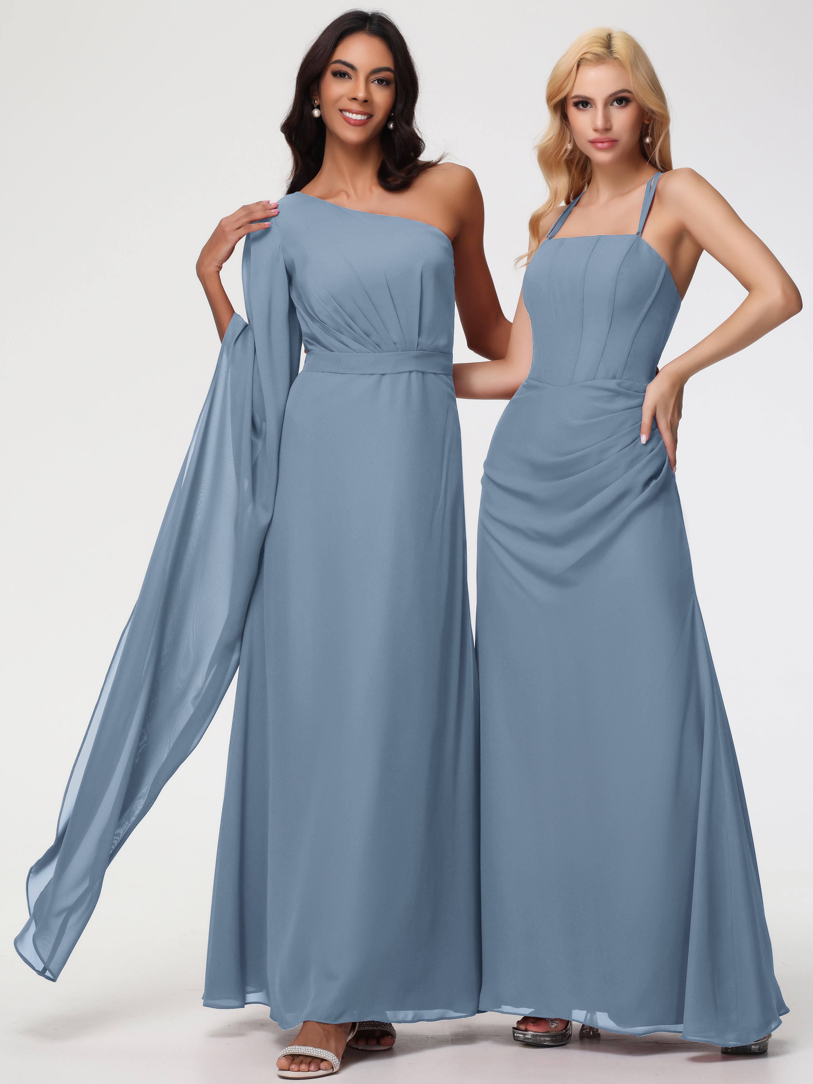 One Shoulder A-Line Pleats Floor-Length Chiffon Bridesmaid Dresses (Copy)