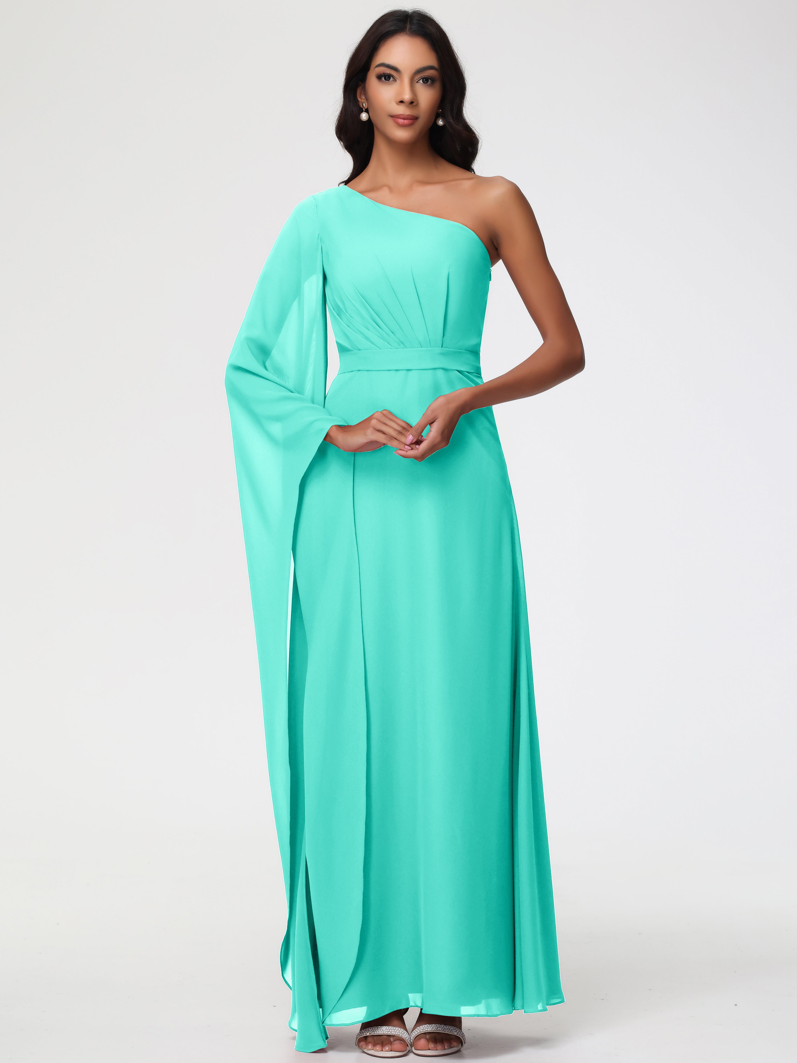 One Shoulder A-Line Pleats Floor-Length Chiffon Bridesmaid Dresses (Copy)