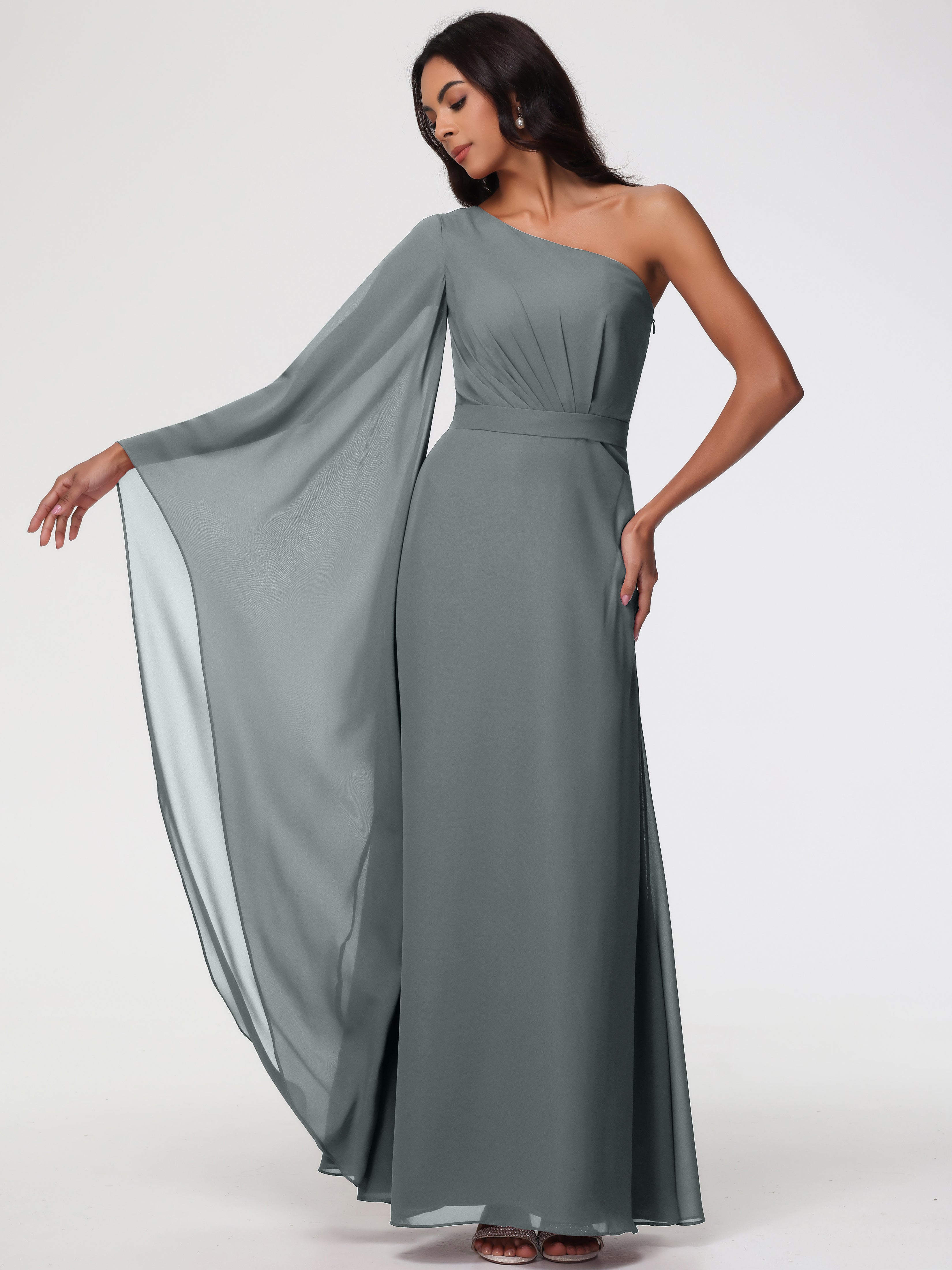 One Shoulder A-Line Pleats Floor-Length Chiffon Bridesmaid Dresses (Copy)