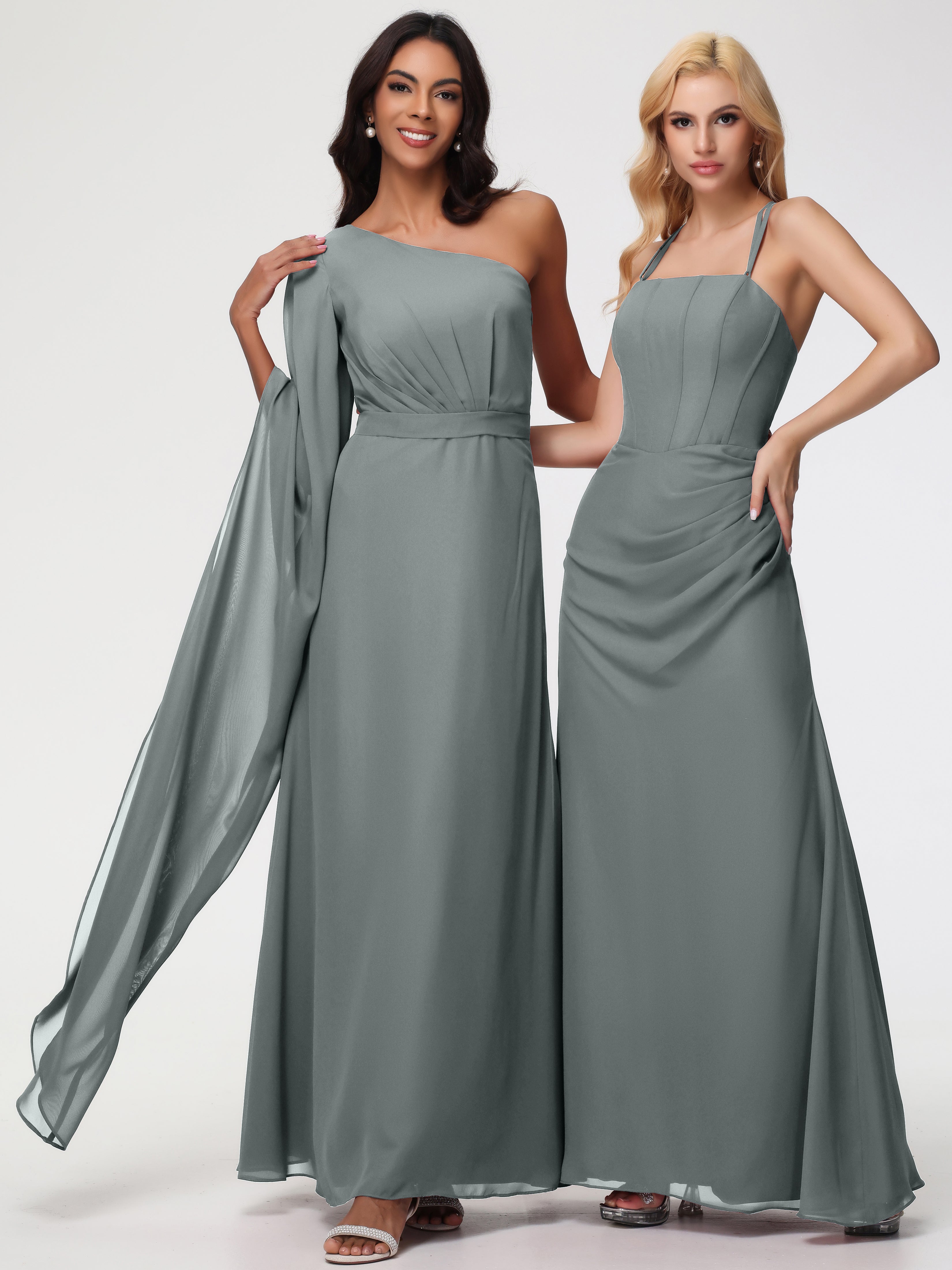 One Shoulder A-Line Pleats Floor-Length Chiffon Bridesmaid Dresses (Copy)