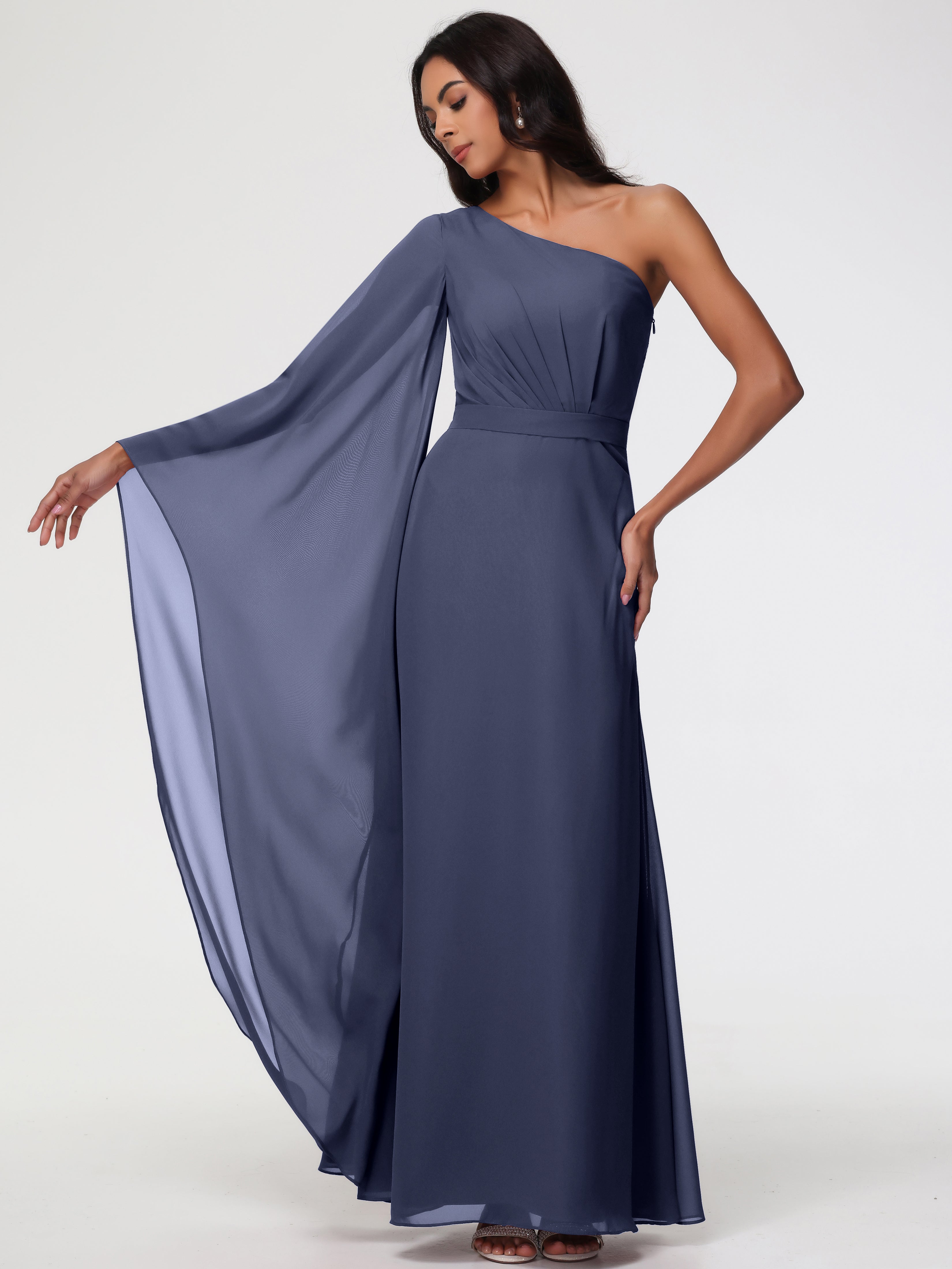 One Shoulder A-Line Pleats Floor-Length Chiffon Bridesmaid Dresses (Copy)
