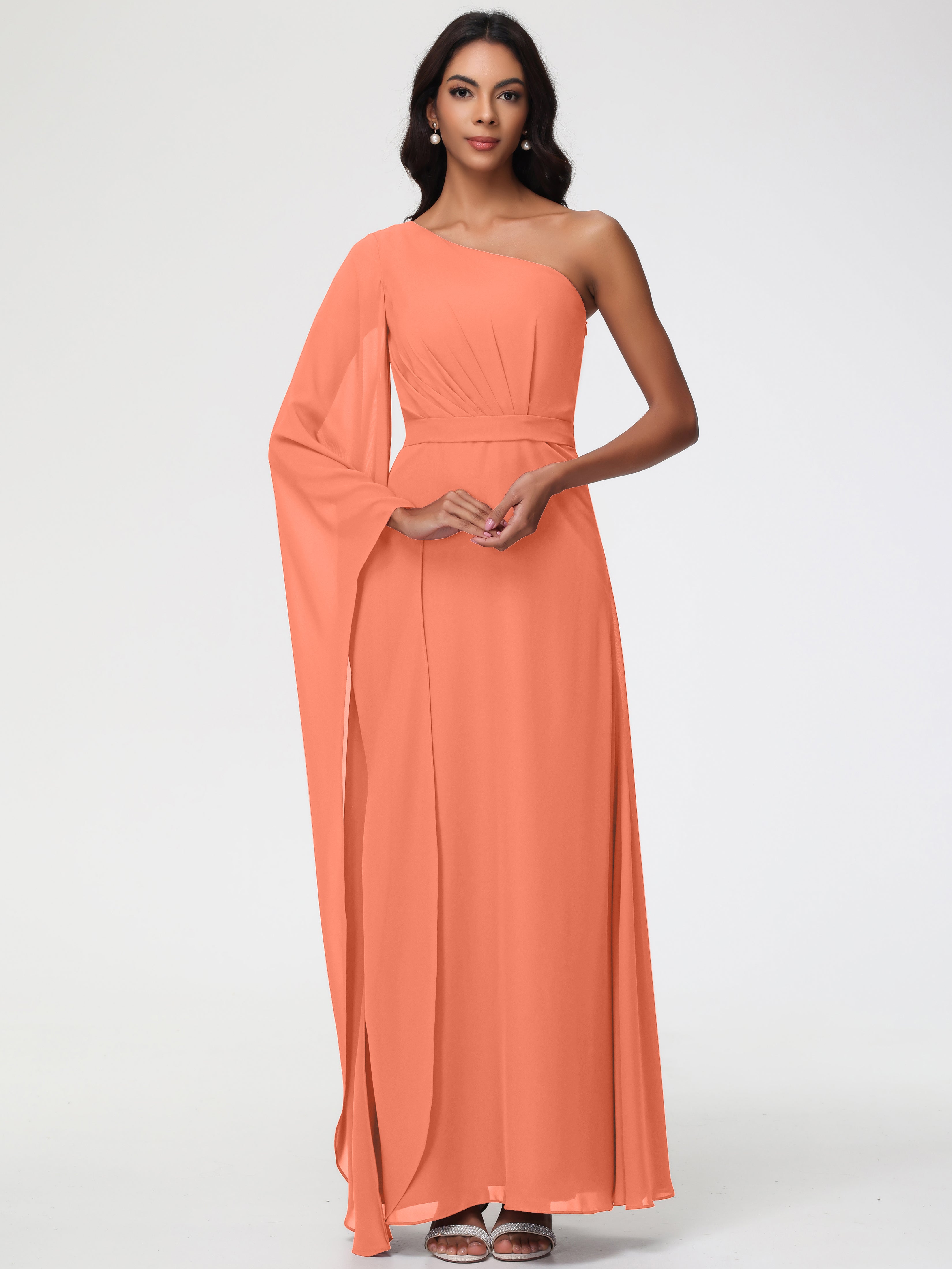 One Shoulder A-Line Pleats Floor-Length Chiffon Bridesmaid Dresses (Copy)
