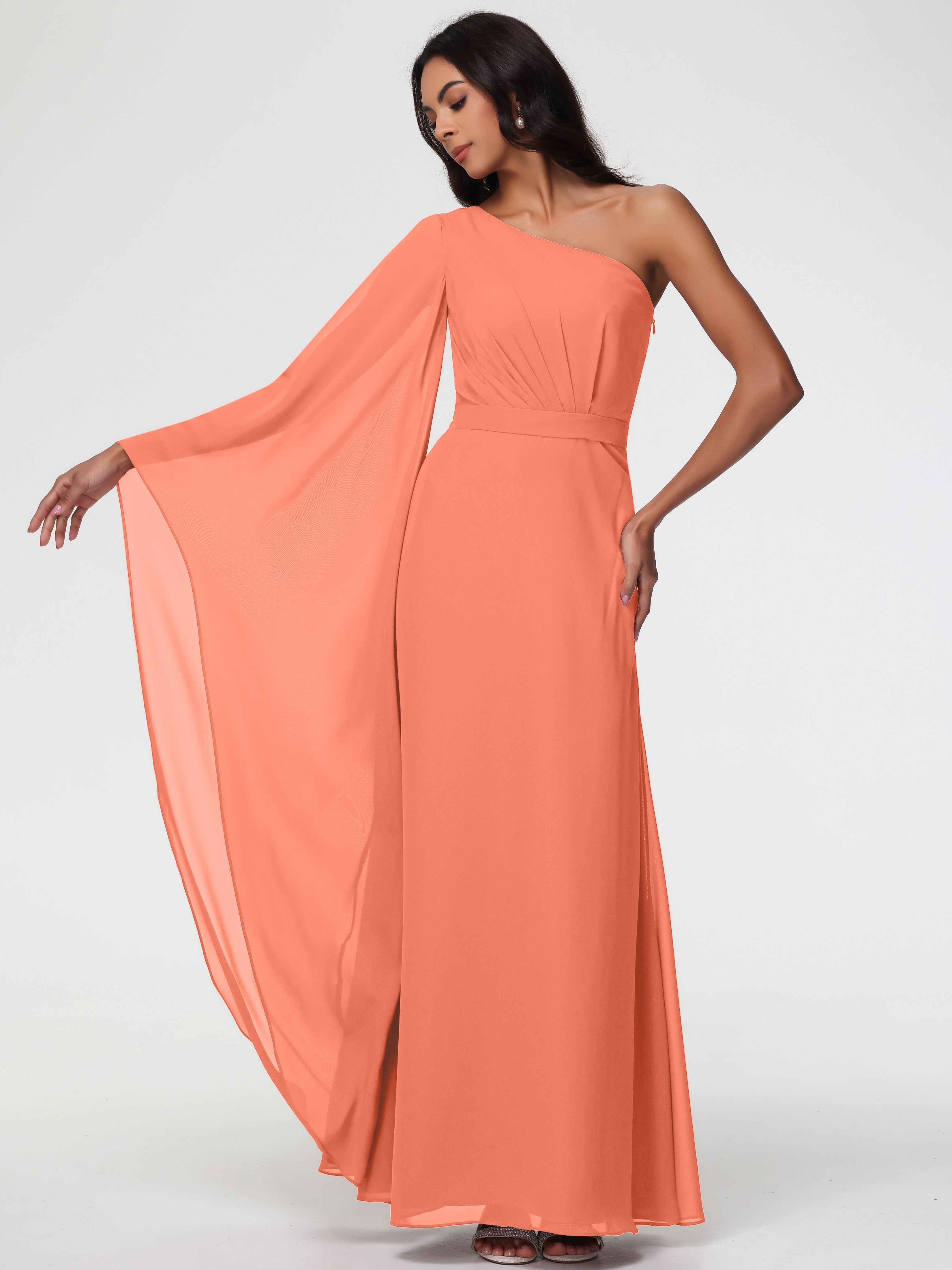 One Shoulder A-Line Pleats Floor-Length Chiffon Bridesmaid Dresses (Copy)