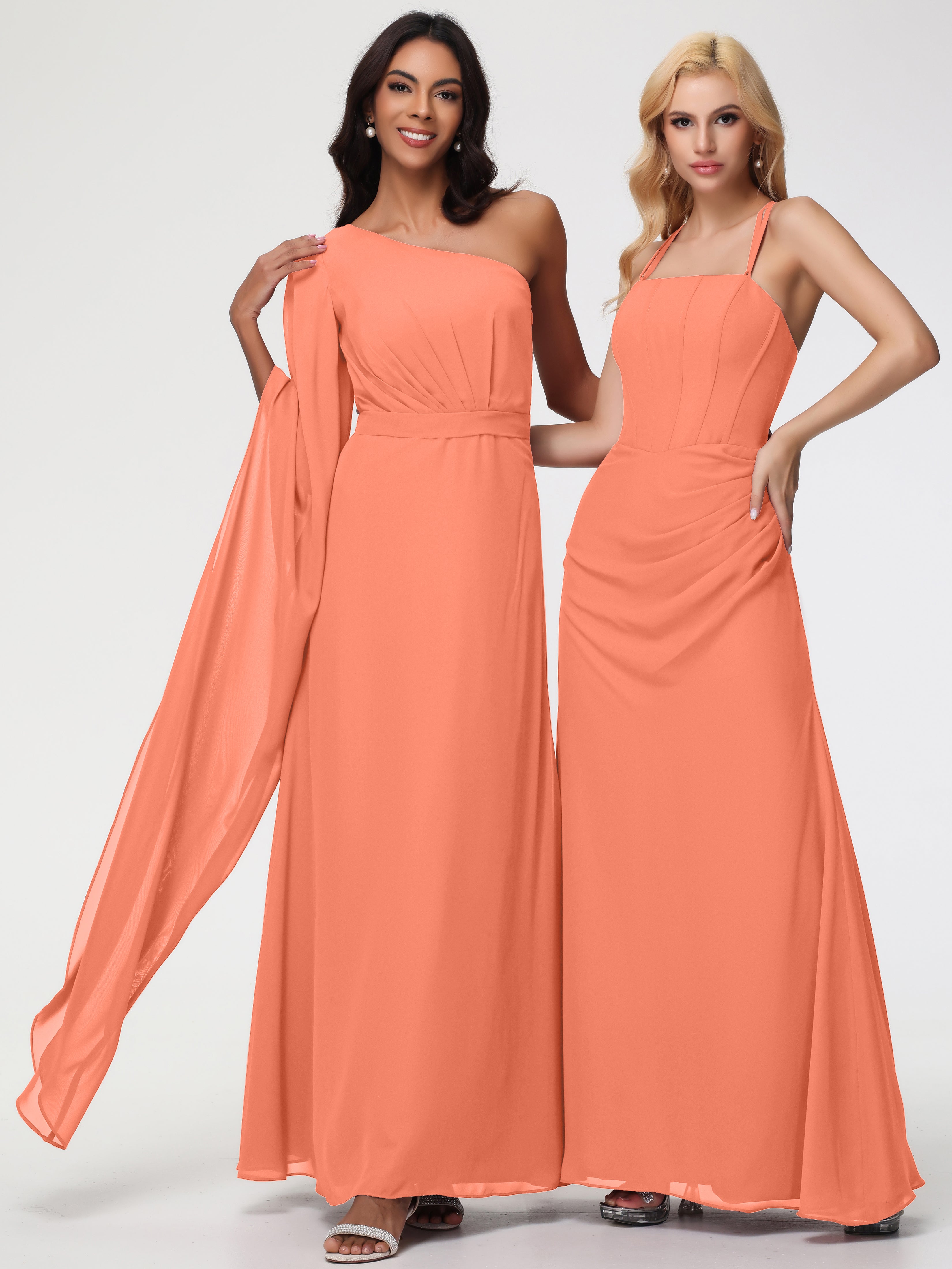One Shoulder A-Line Pleats Floor-Length Chiffon Bridesmaid Dresses (Copy)