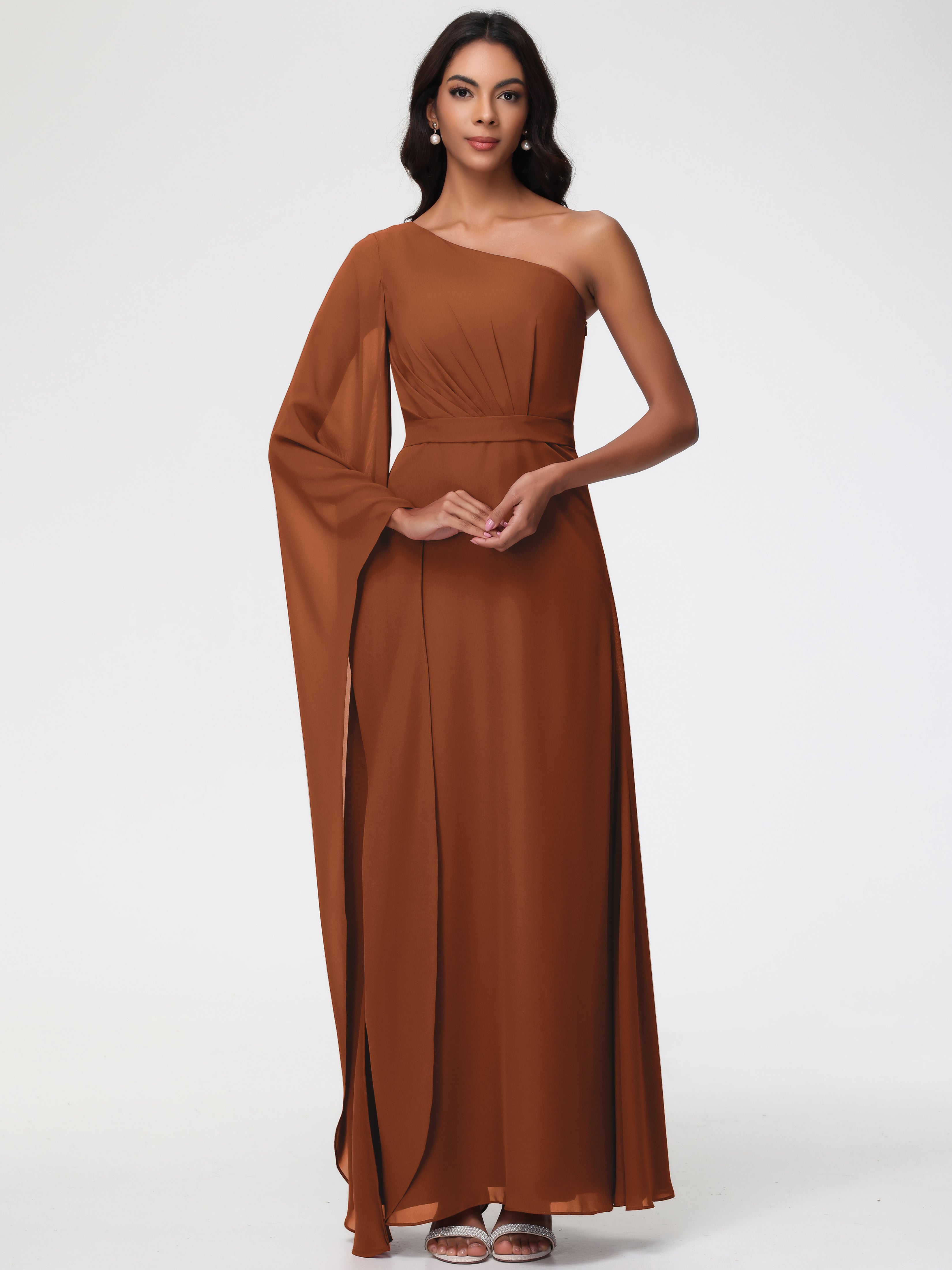 One Shoulder A-Line Pleats Floor-Length Chiffon Bridesmaid Dresses (Copy)