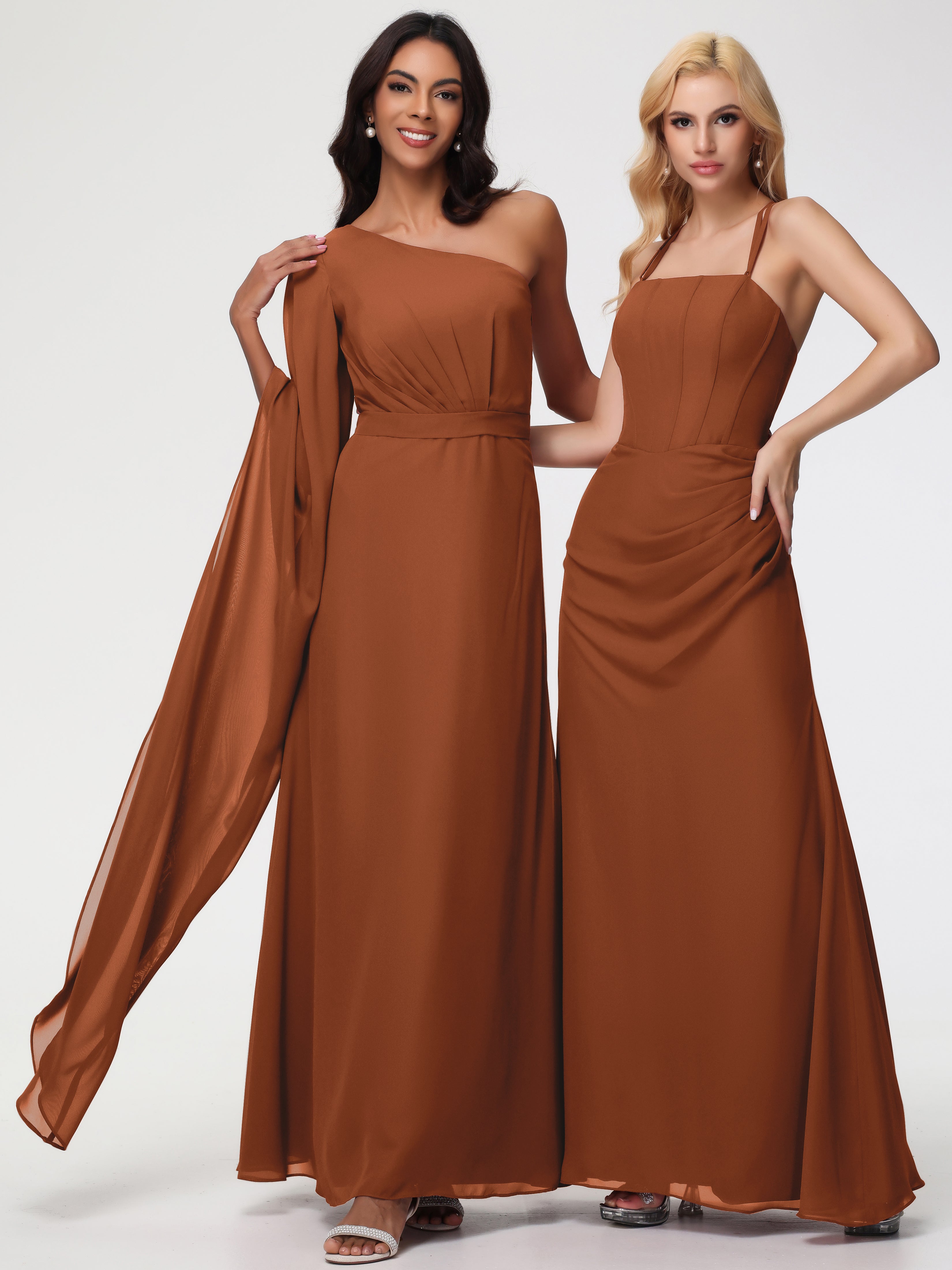 One Shoulder A-Line Pleats Floor-Length Chiffon Bridesmaid Dresses (Copy)