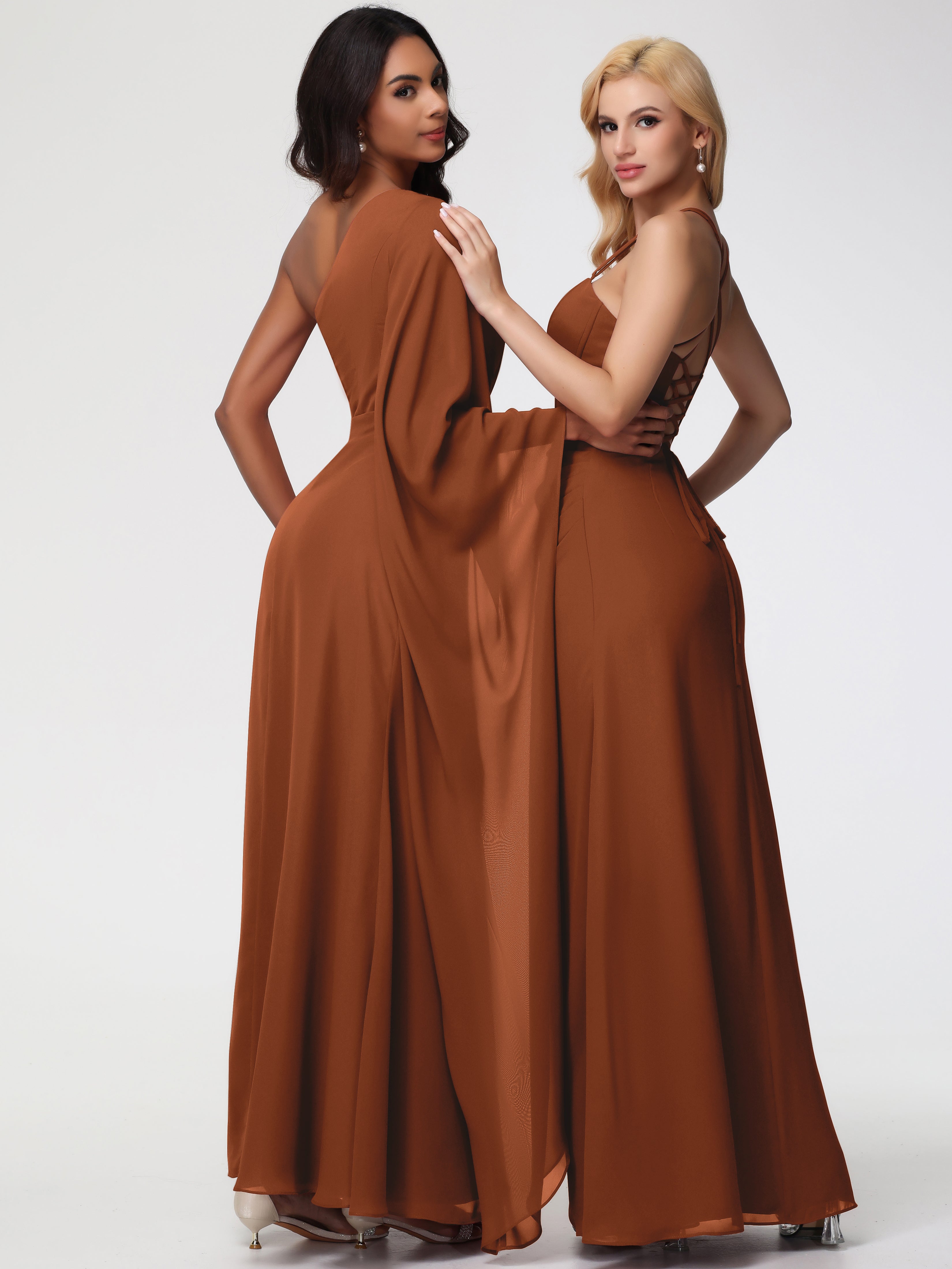One Shoulder A-Line Pleats Floor-Length Chiffon Bridesmaid Dresses (Copy)
