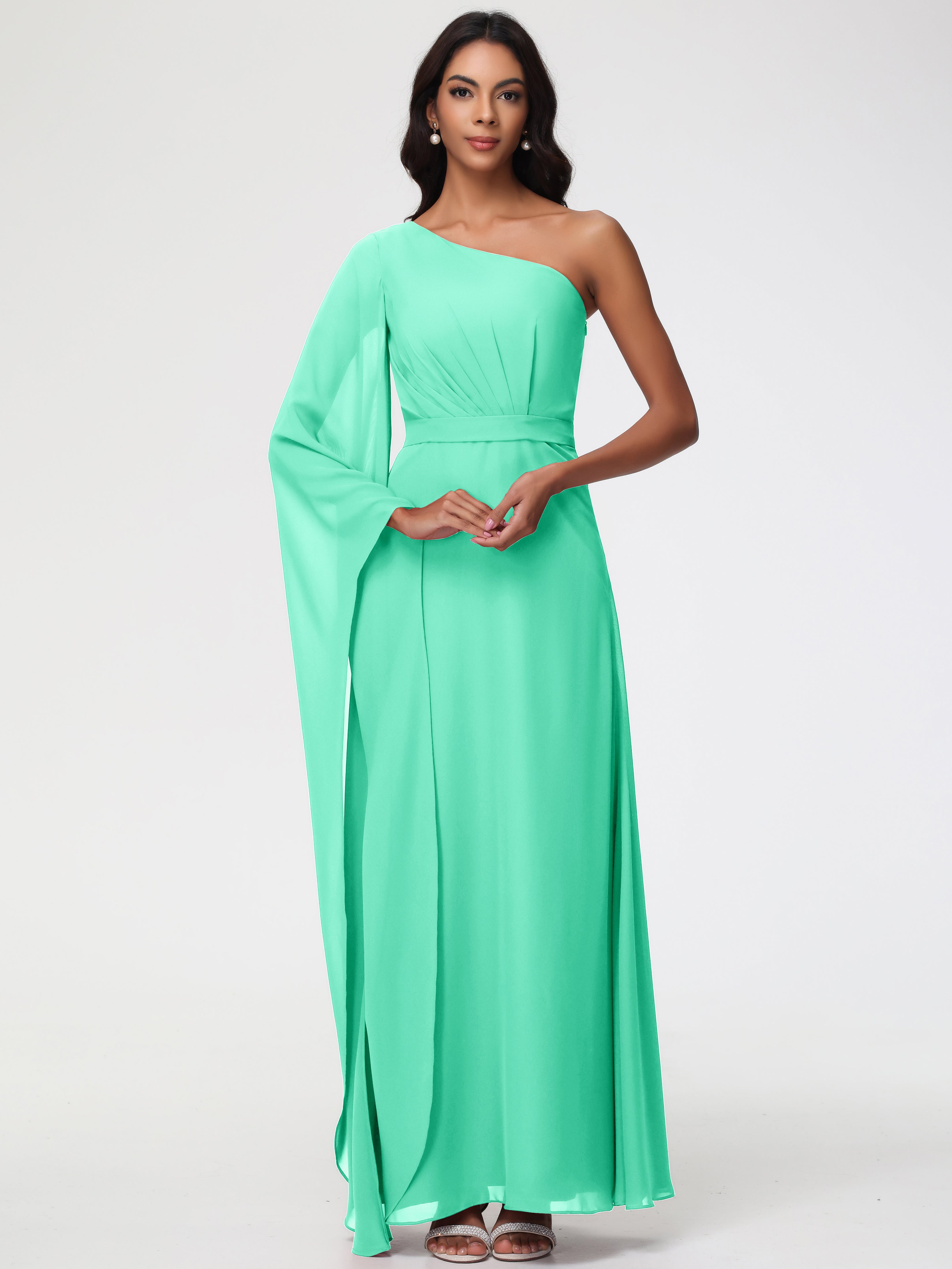 One Shoulder A-Line Pleats Floor-Length Chiffon Bridesmaid Dresses (Copy)