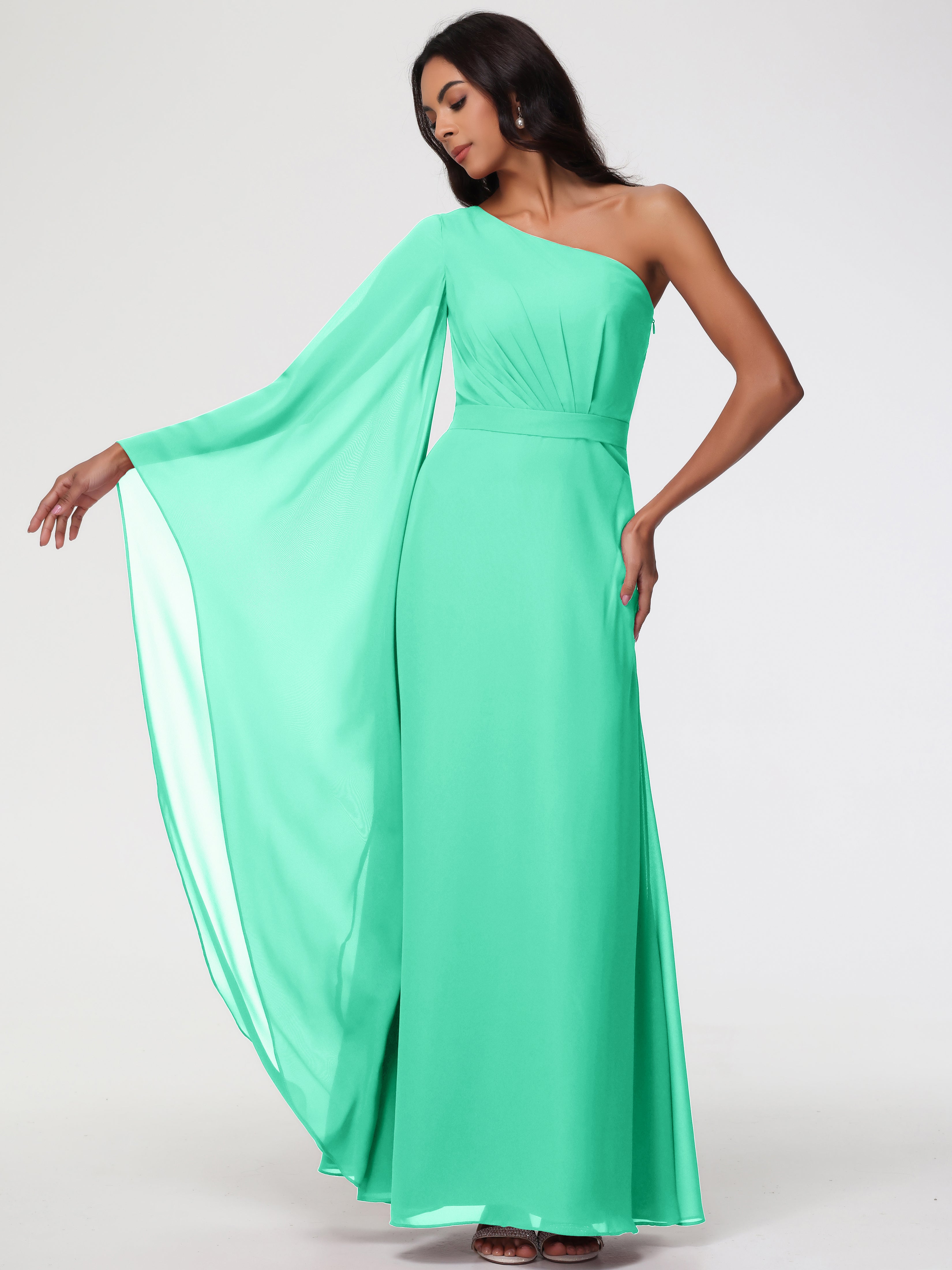 One Shoulder A-Line Pleats Floor-Length Chiffon Bridesmaid Dresses (Copy)