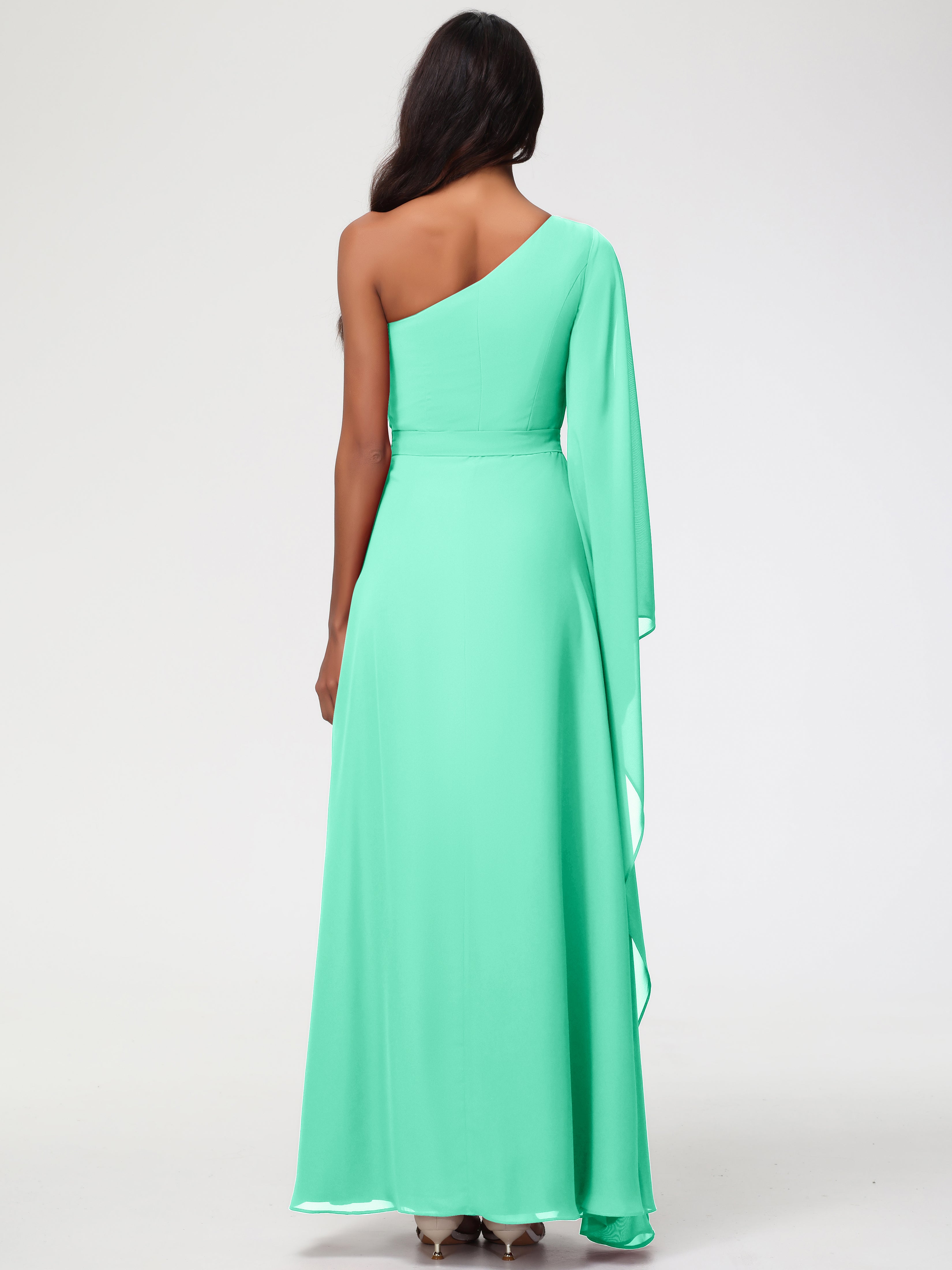 One Shoulder A-Line Pleats Floor-Length Chiffon Bridesmaid Dresses (Copy)