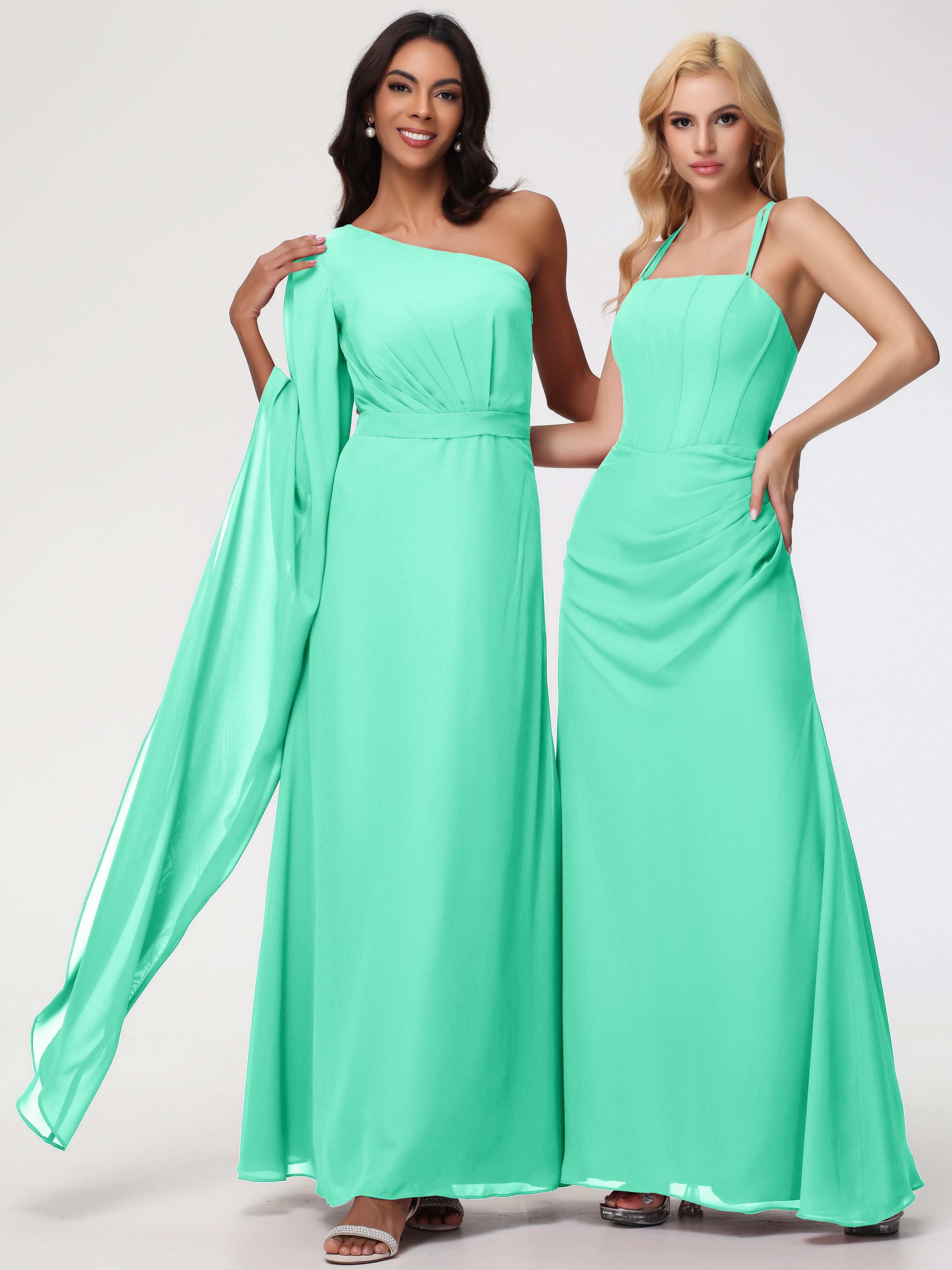 One Shoulder A-Line Pleats Floor-Length Chiffon Bridesmaid Dresses (Copy)