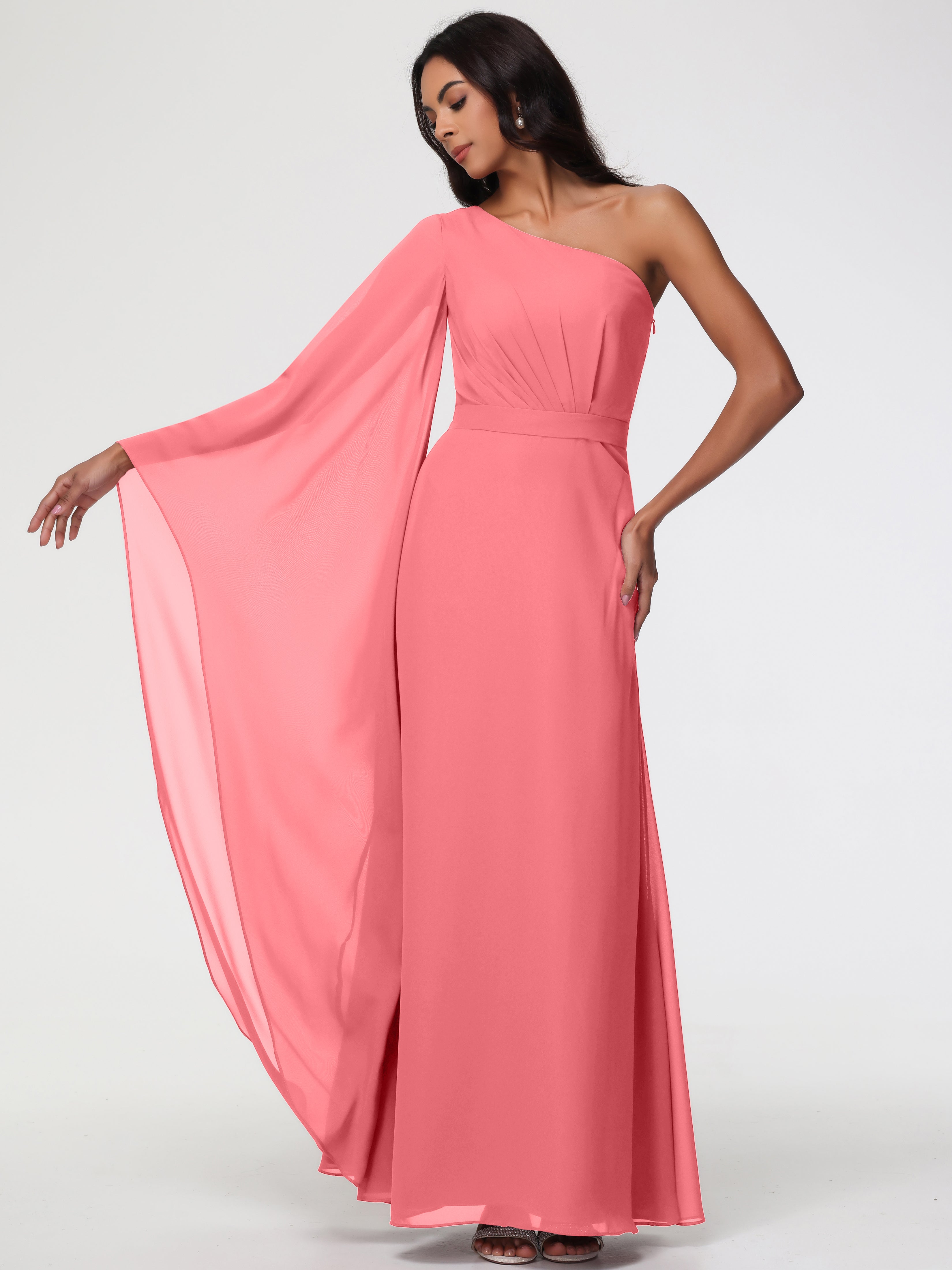 One Shoulder A-Line Pleats Floor-Length Chiffon Bridesmaid Dresses (Copy)