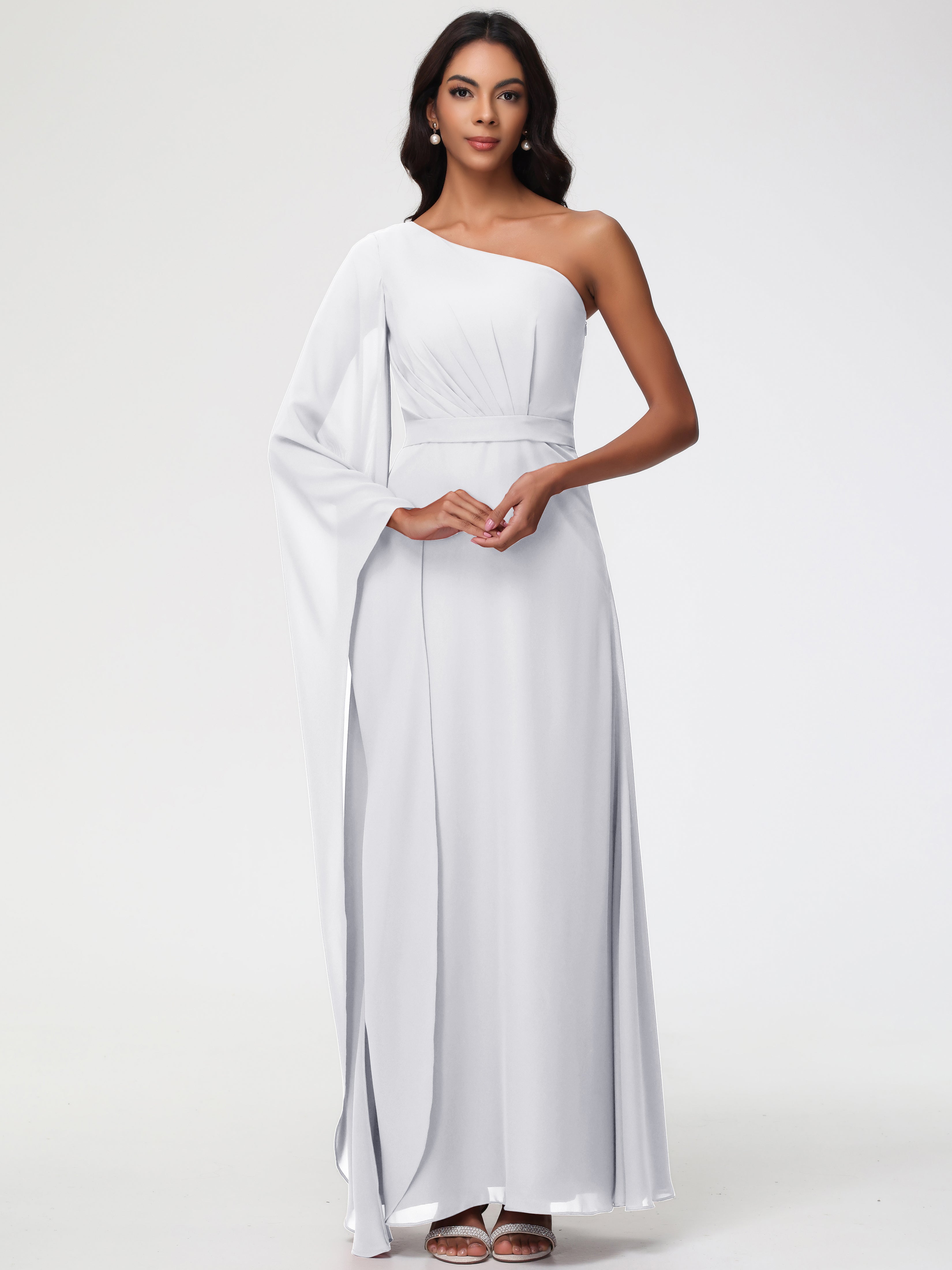 One Shoulder A-Line Pleats Floor-Length Chiffon Bridesmaid Dresses (Copy)