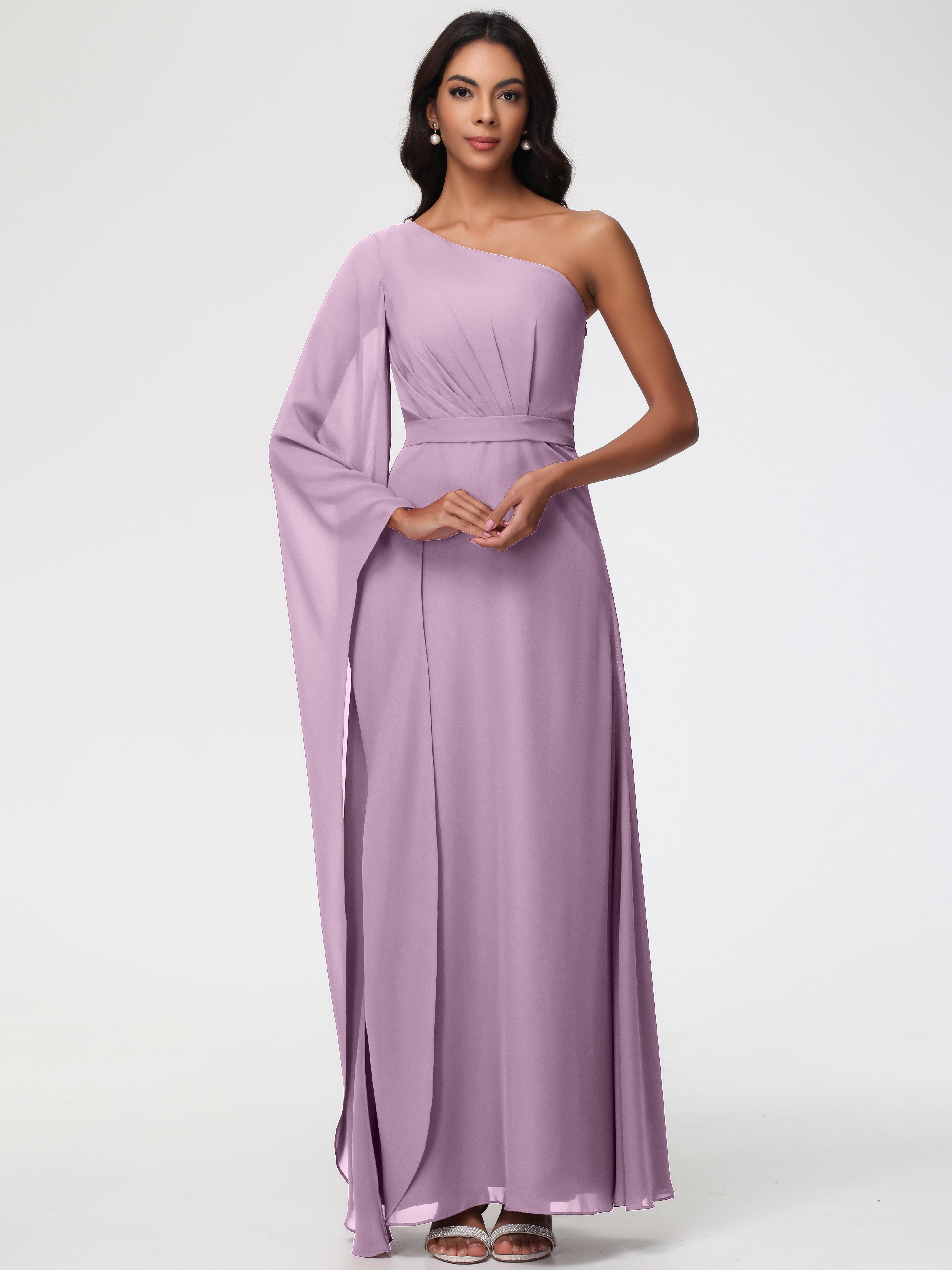 One Shoulder A-Line Pleats Floor-Length Chiffon Bridesmaid Dresses (Copy)