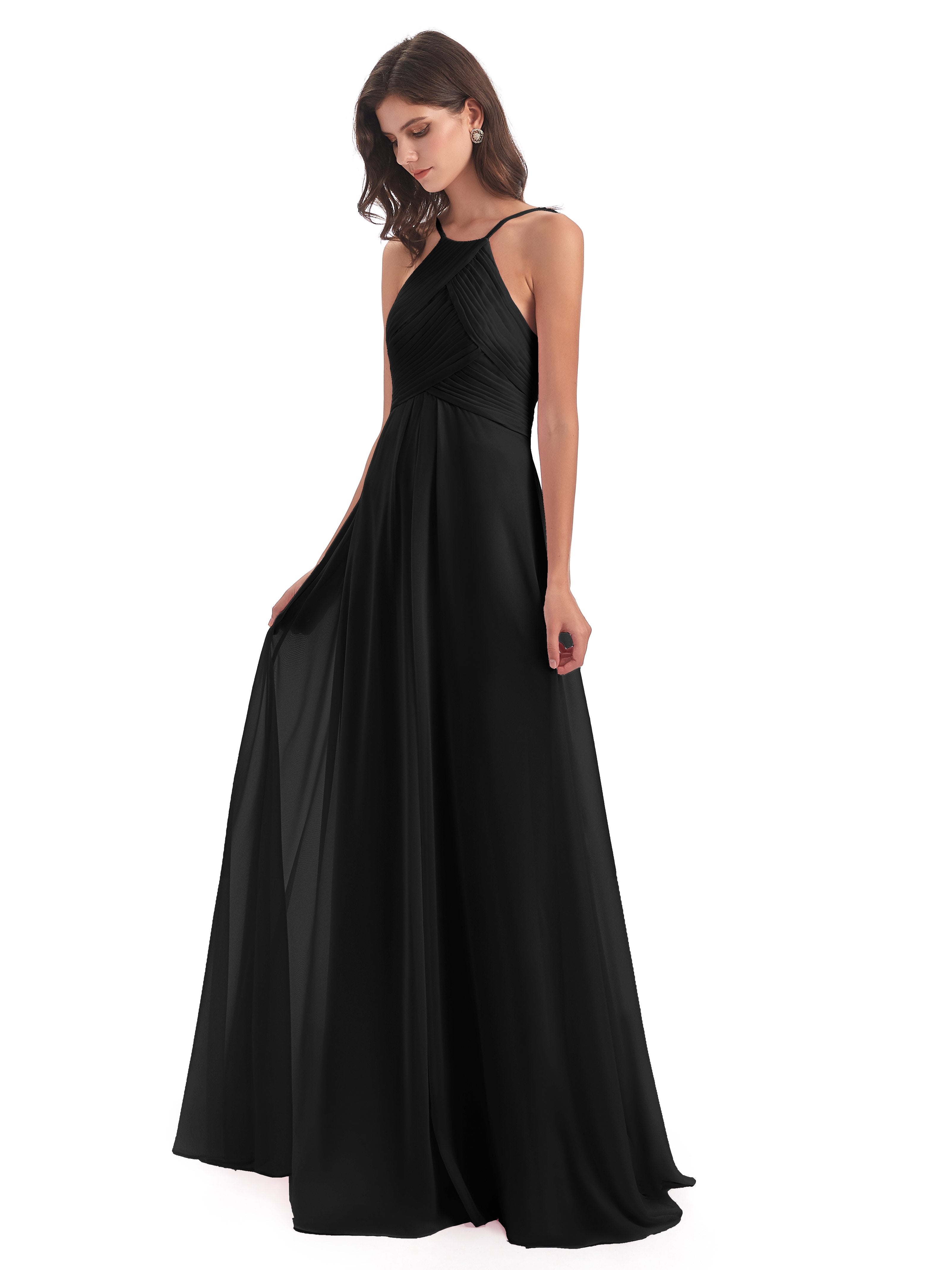 Long Bridesmaid Dresses Black Zipper Back Chiffon Long Bridesmaid Dres
