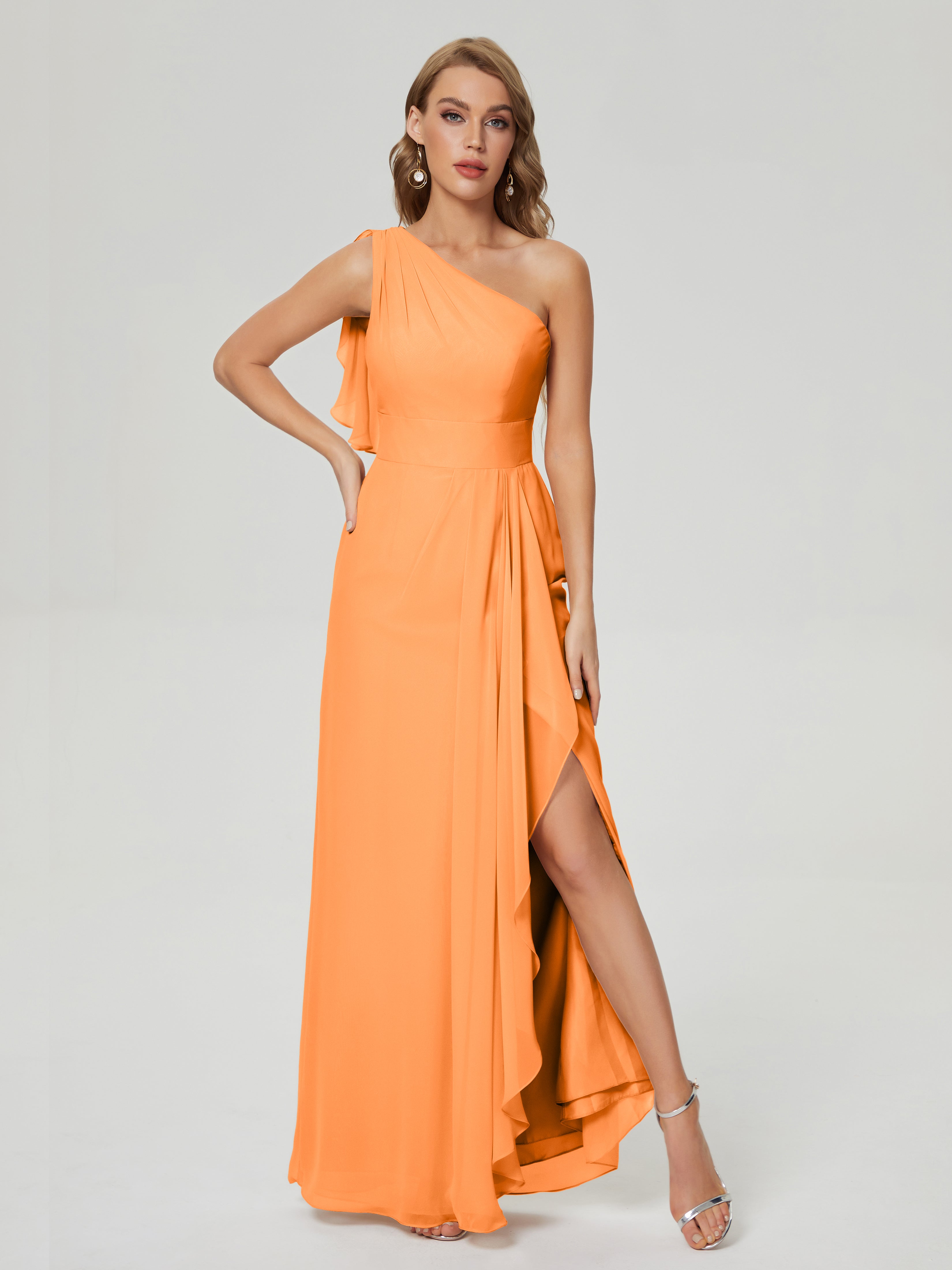 Orange Bridesmaid Gown Samara Pretty Chiffon Bridesmaid Dresses One Shoulder Long Bridesmaid Dresses