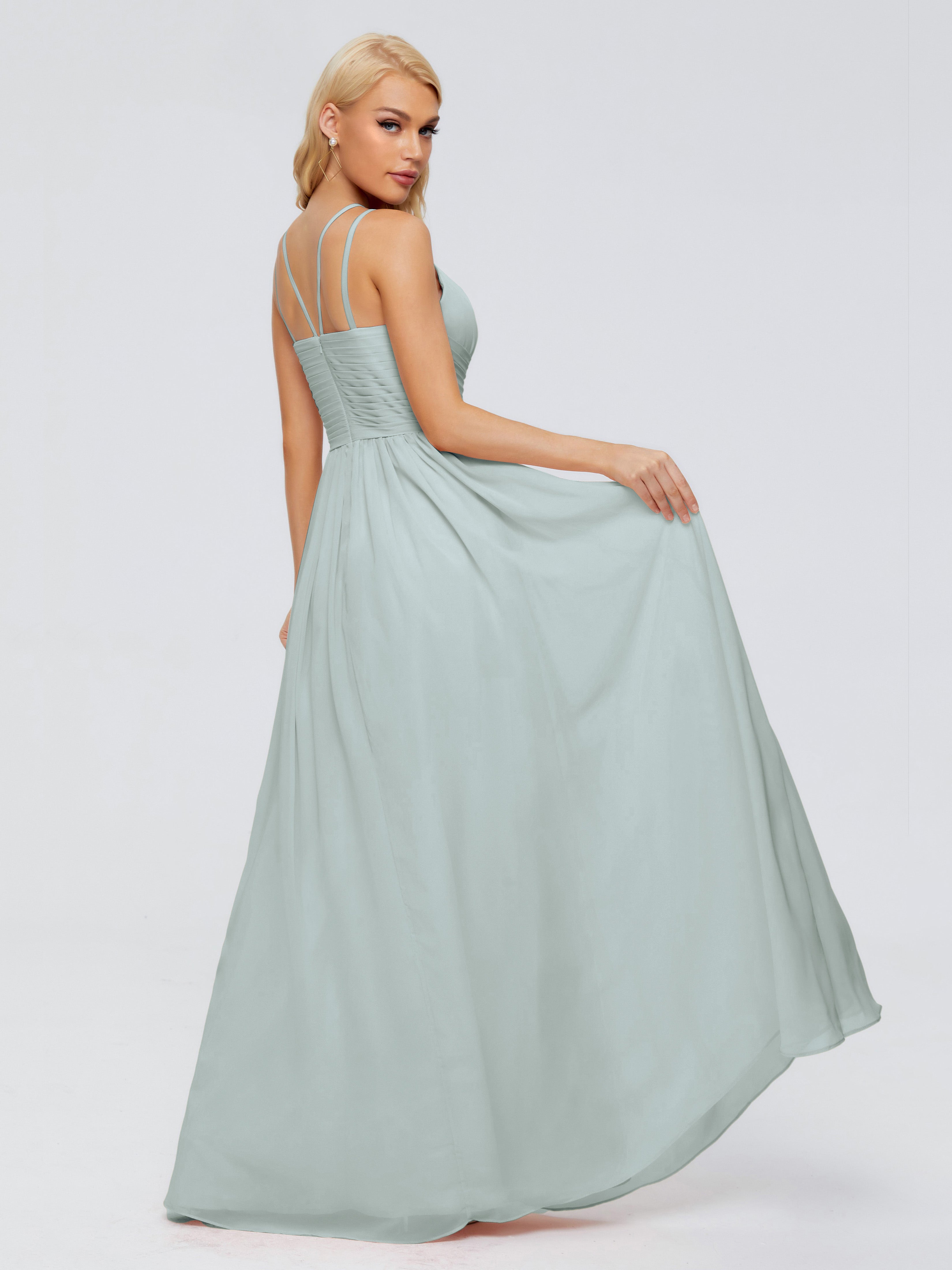 Sara Modest Halter Ruched Chiffon Bridesmaid Dresses