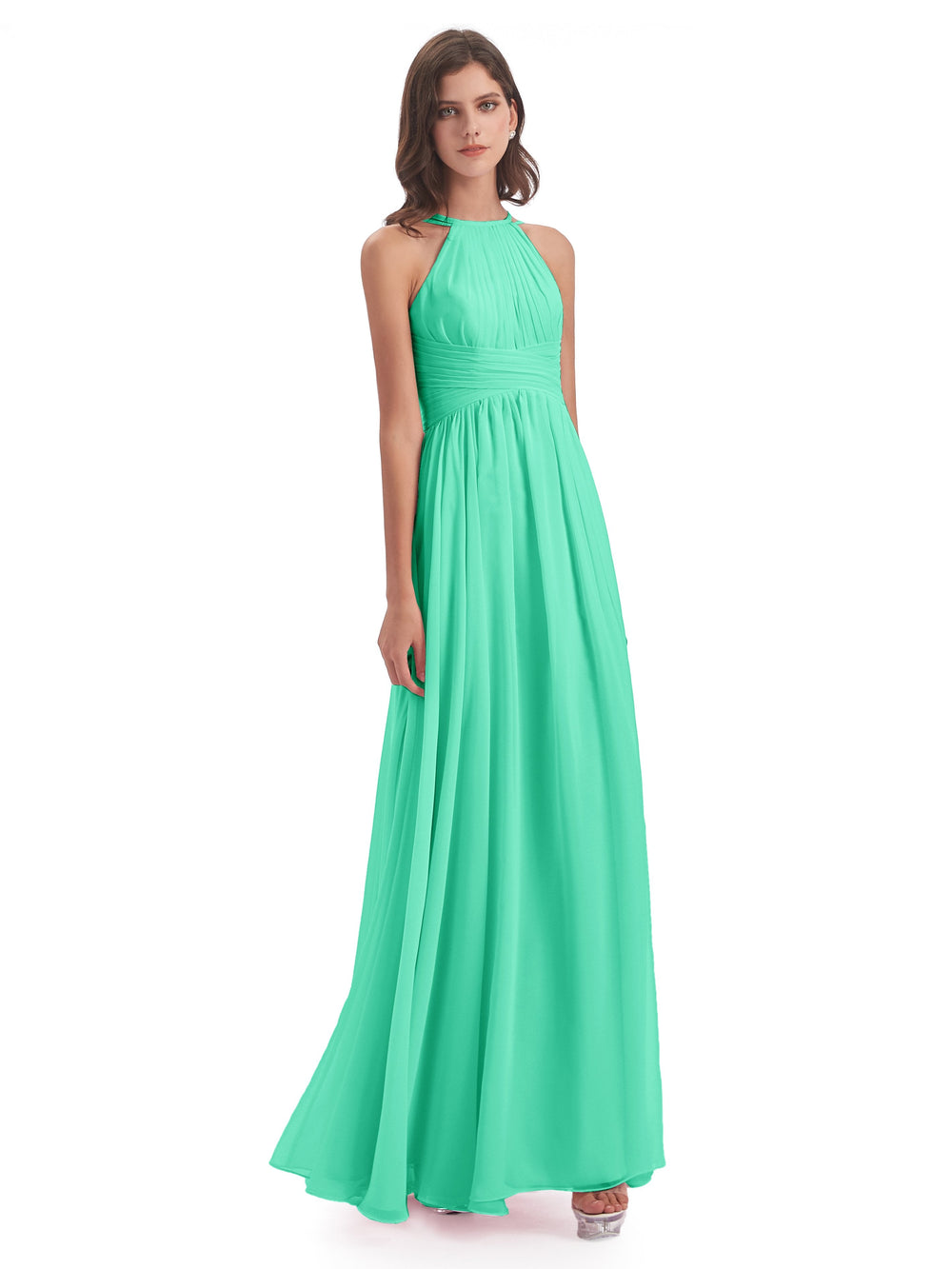 Turquoise Bridesmaid Dresses Halter A Line Floor-Length Chiffon Brides